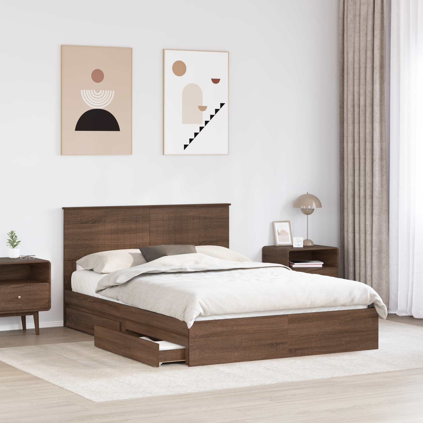 Κρεβάτι Αποθήκης Καφέ δρυς 135 x 190 cm Επεξεργασμένο Ξύλο