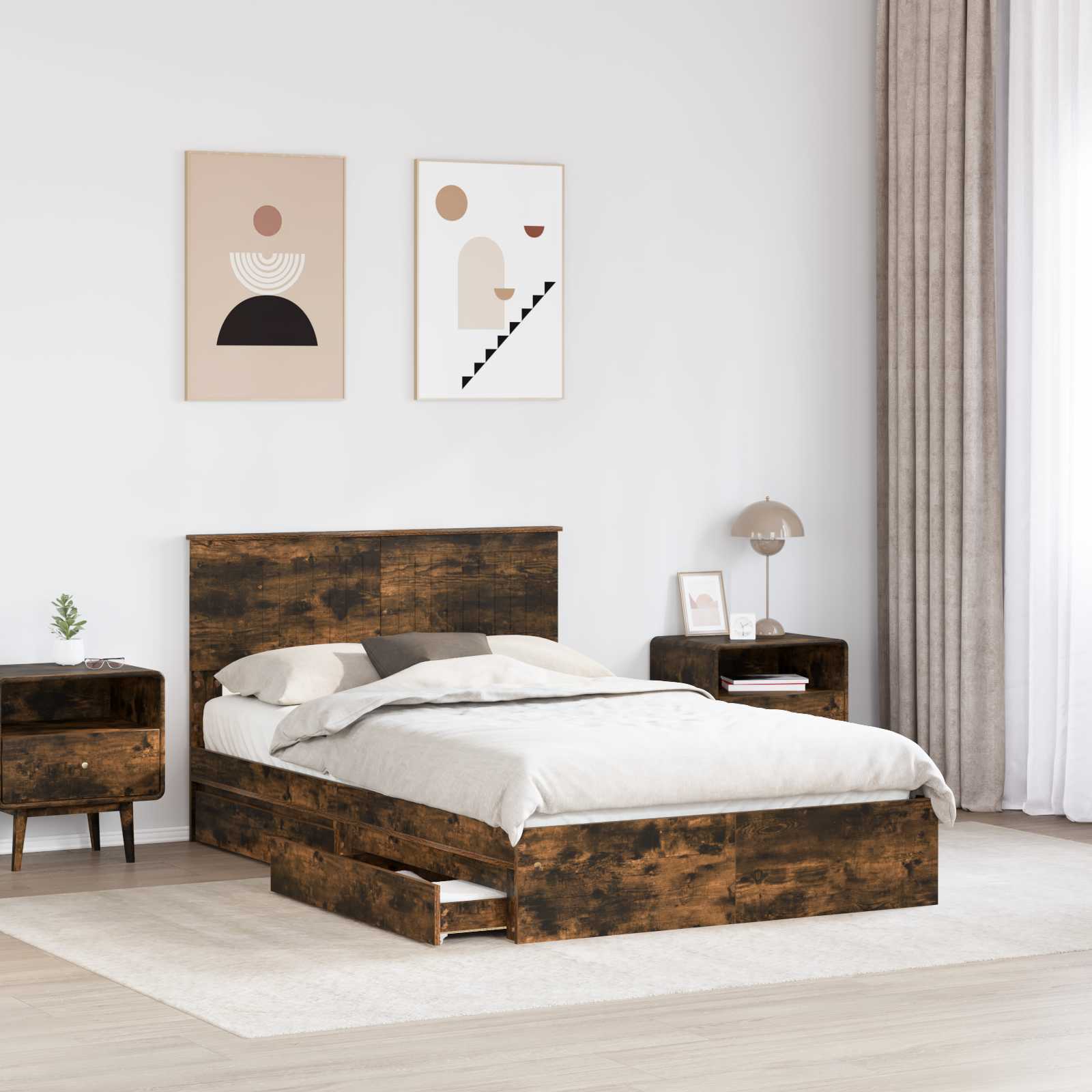 Κρεβάτι Αποθήκης Καπνιστό Δρύς 120 x 190 cm Επεξεργασμένο ξύλο