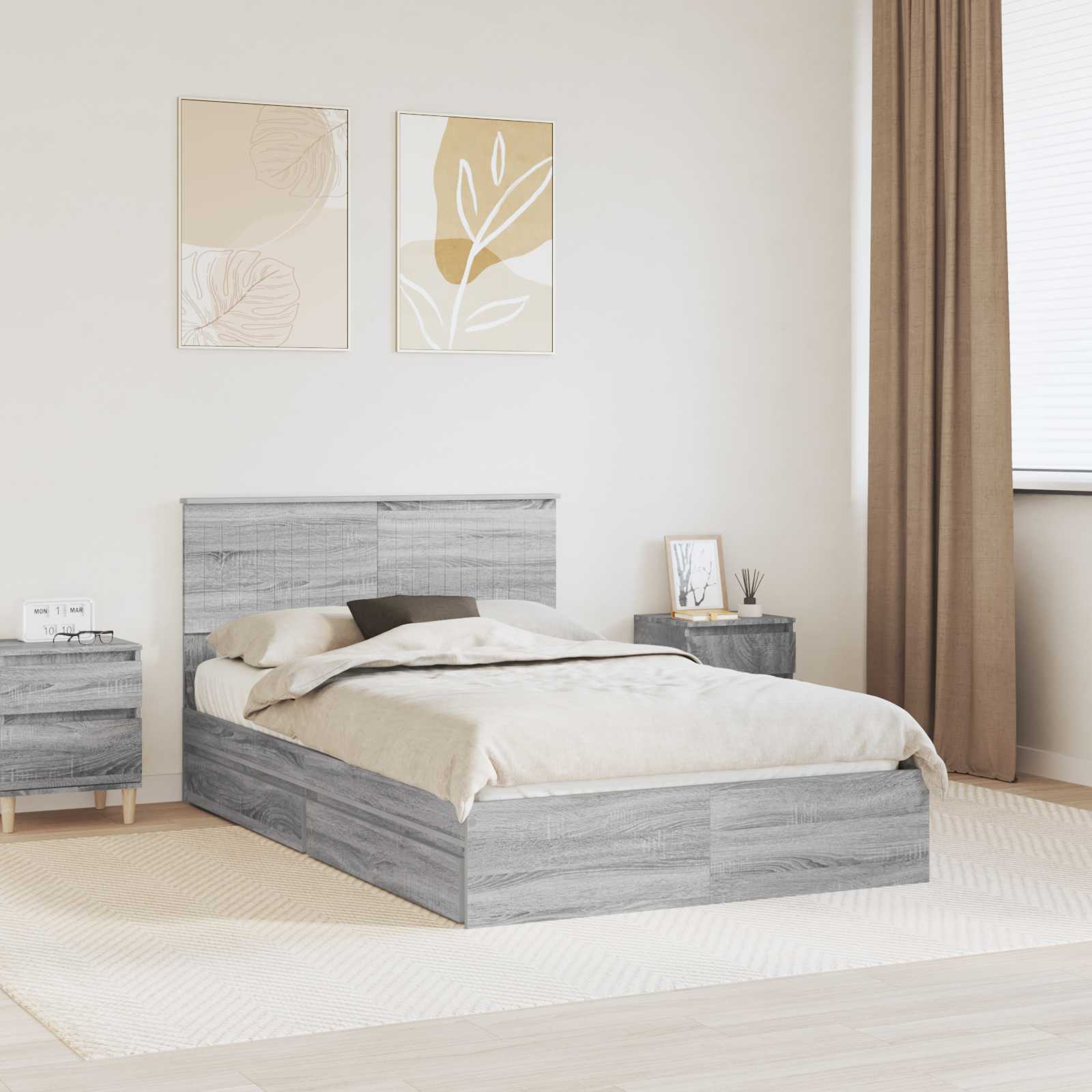 Κρεβάτι Αποθήκης Γκρίζο Σονομα 120 x 190 cm Επεξεργασμένο Ξύλο