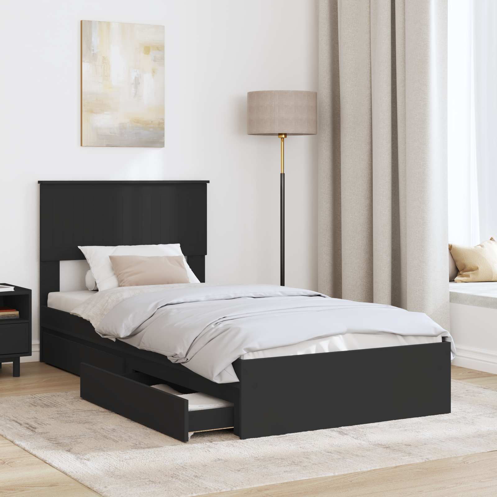 Κρεβάτι Αποθήκης Μαύρο 90 x 190 cm Επεξεργασμένο ξύλο