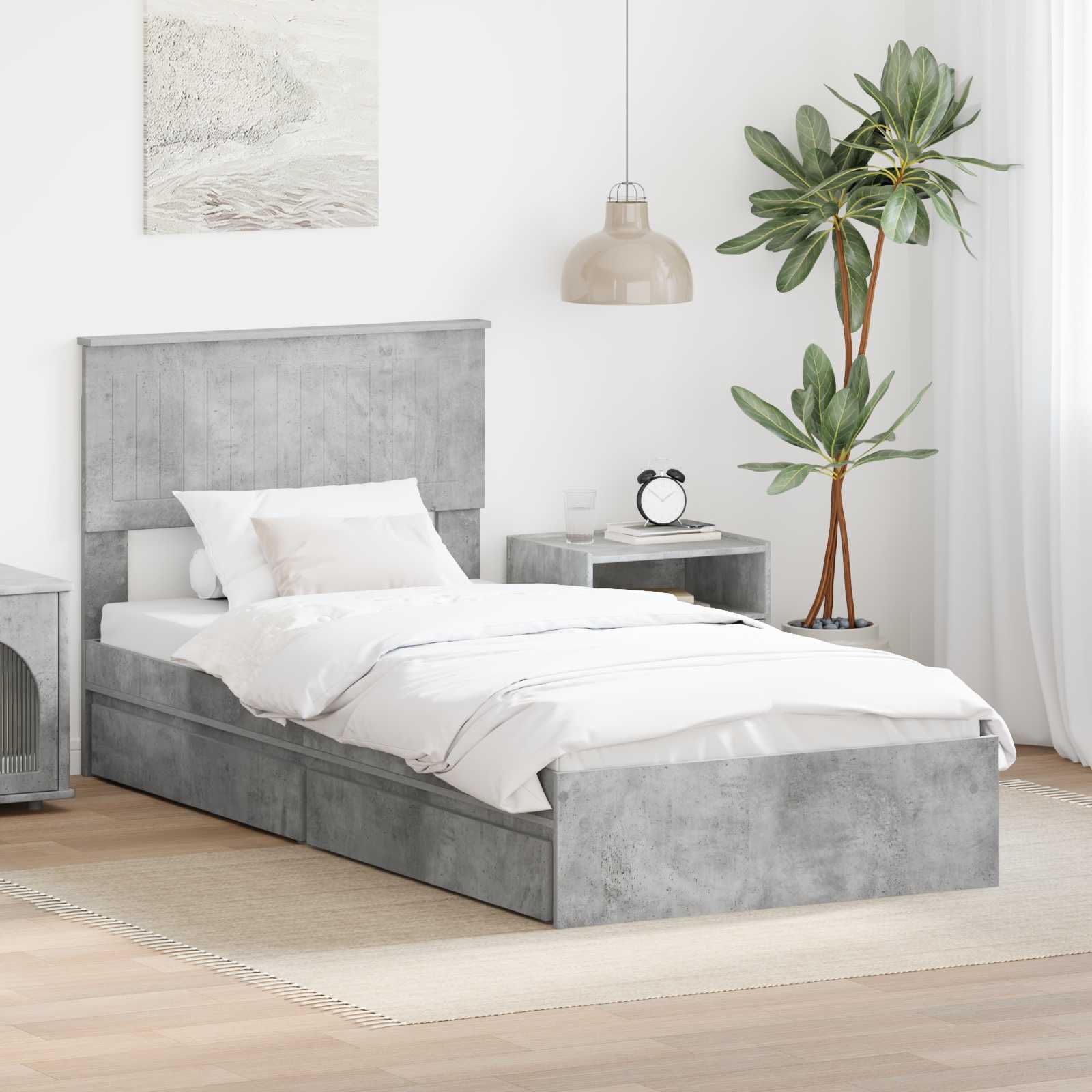 Κρεβάτι Αποθήκης Σκυρόδεμα Γκρι 90 x 190 cm Επεξεργασμένο ξύλο