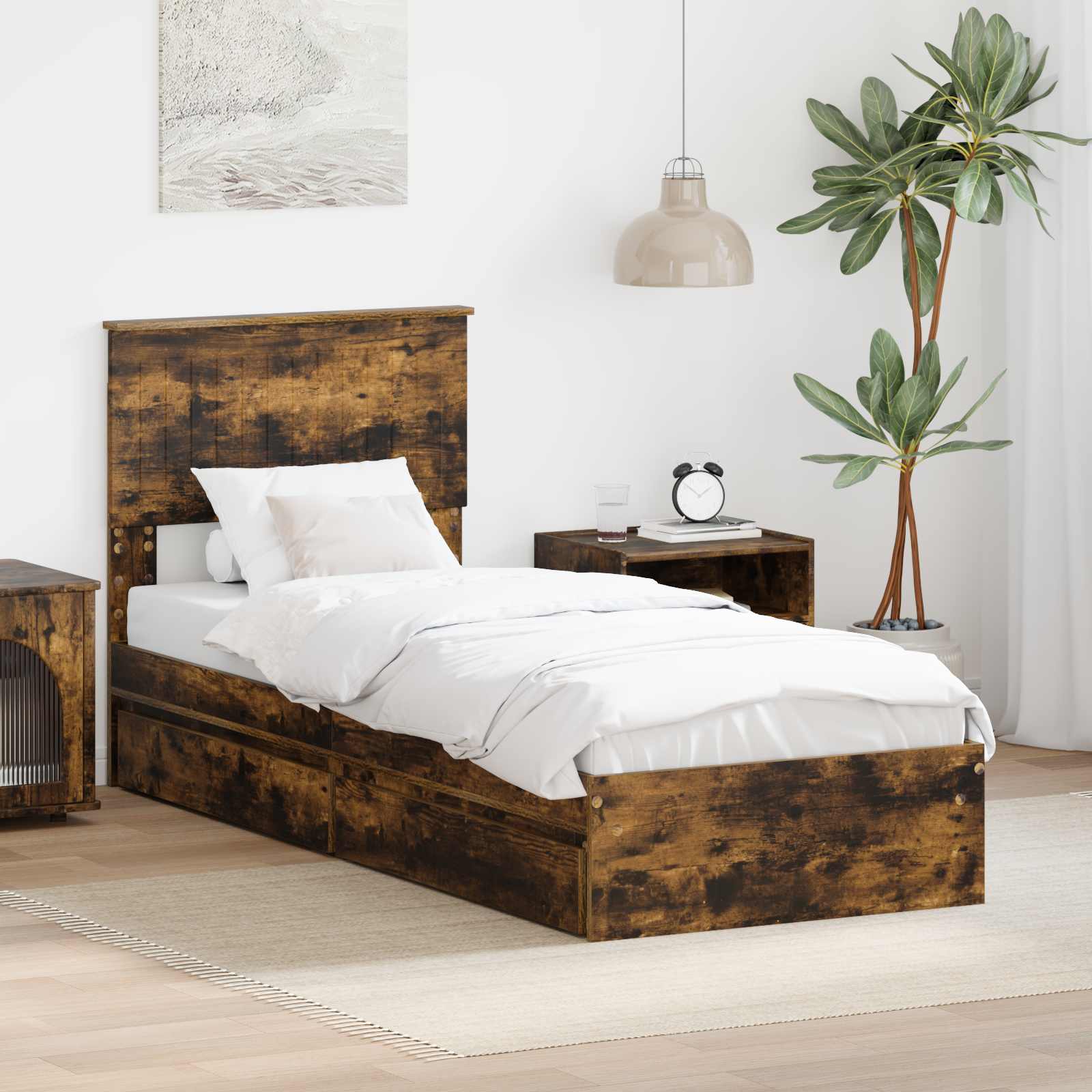 Κρεβάτι Αποθήκης Καπνιστό Δρύς 75 x 190 cm Επεξεργασμένο ξύλο
