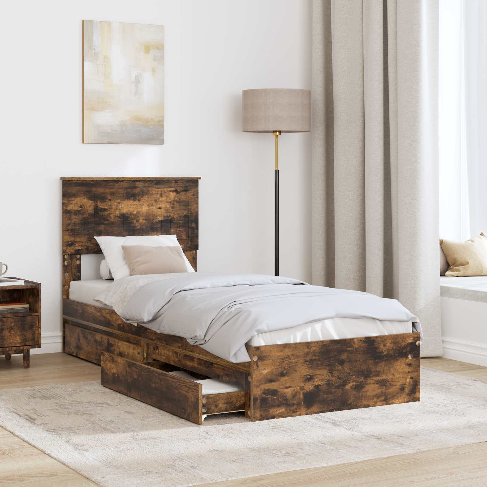 Κρεβάτι Αποθήκης Καπνιστό Δρύς 75 x 190 cm Επεξεργασμένο ξύλο