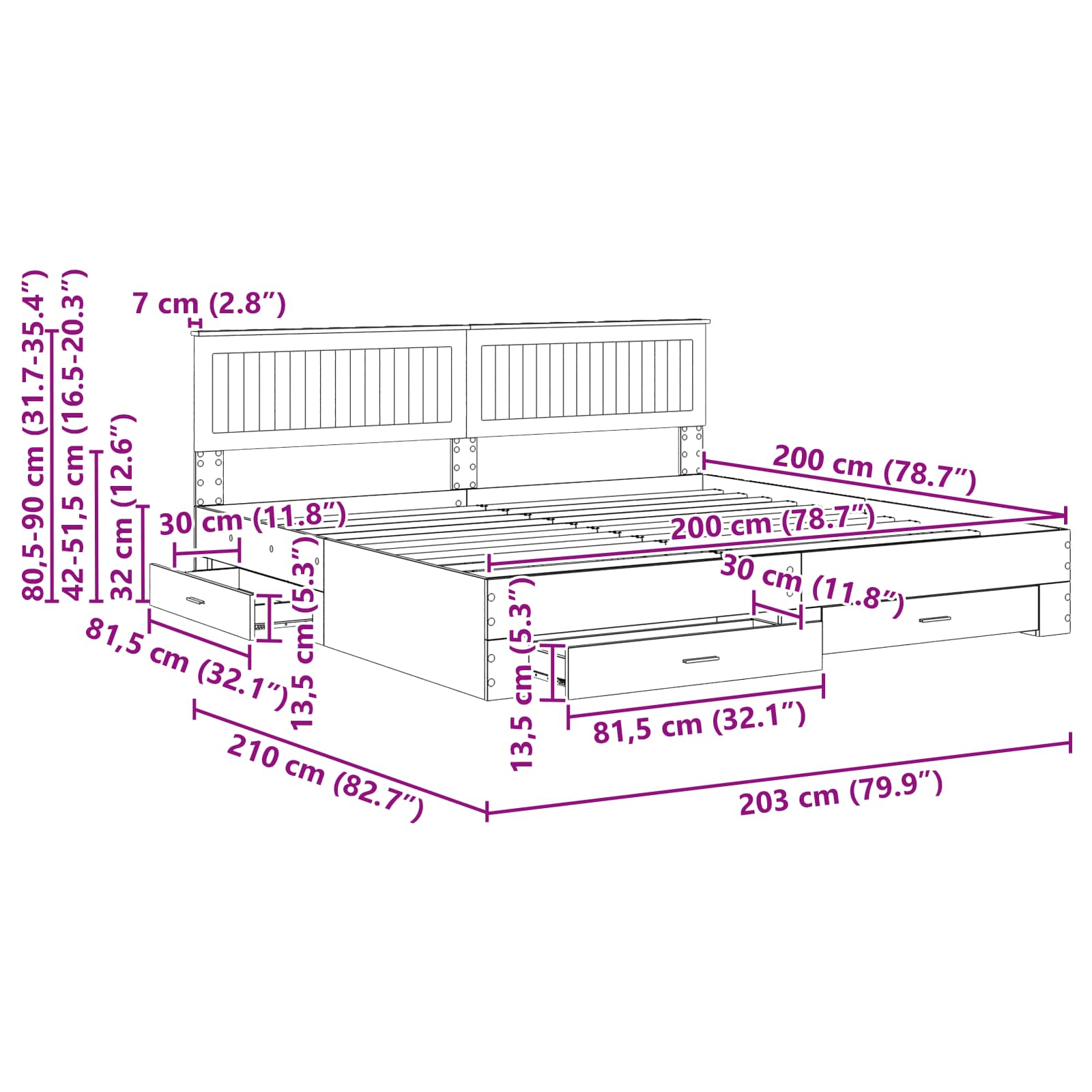 Σκελετός Κρεβατιού με κεφαλάρι Γκρίζο Σονομα 200 x 200 cm