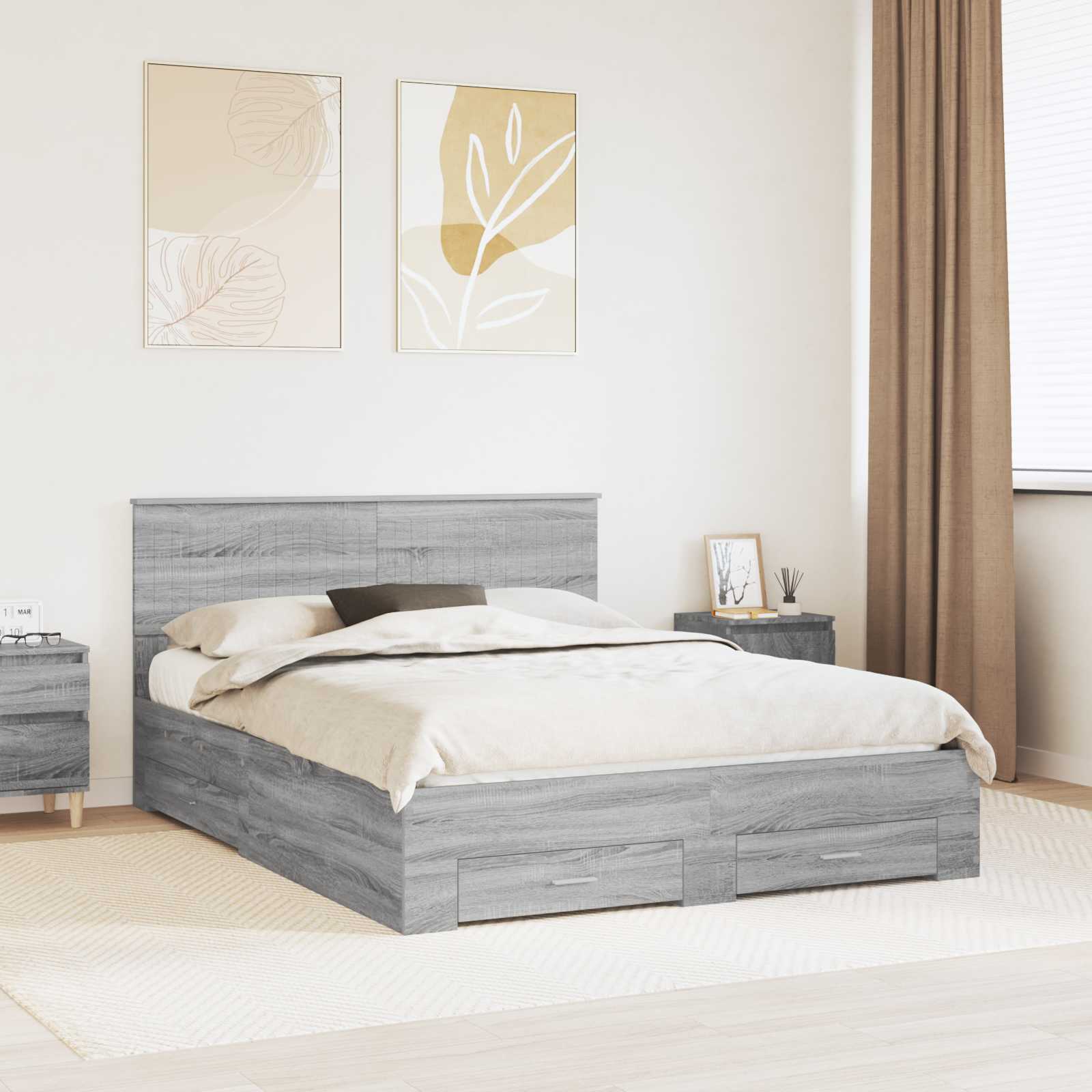 Σκελετός Κρεβατιού Γκρι Sonoma 150 x 200 cm Επεξεργασμένο Ξύλο - Pakobazaar