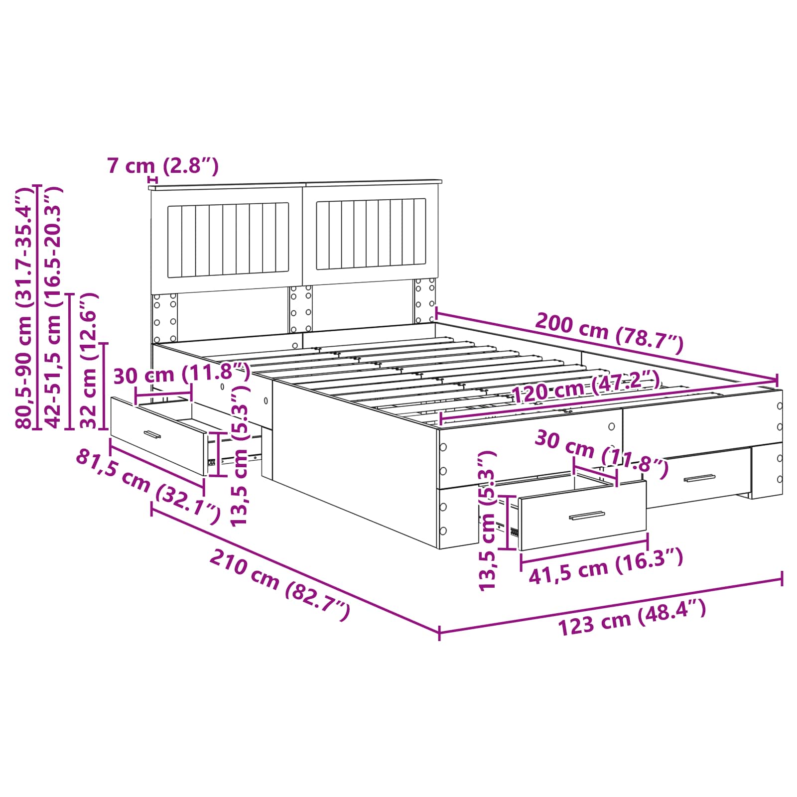 Σκελετός Κρεβατιού Δρύς Sonoma 120 x 200 cm Επεξεργασμένο ξύλο
