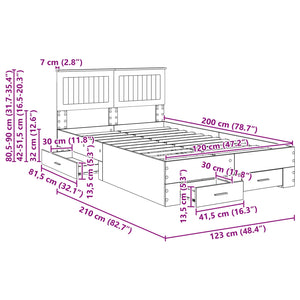 Σκελετός Κρεβατιού Sonoma Δρυς 120 x 200 cm Επεξεργασμένο Ξύλο