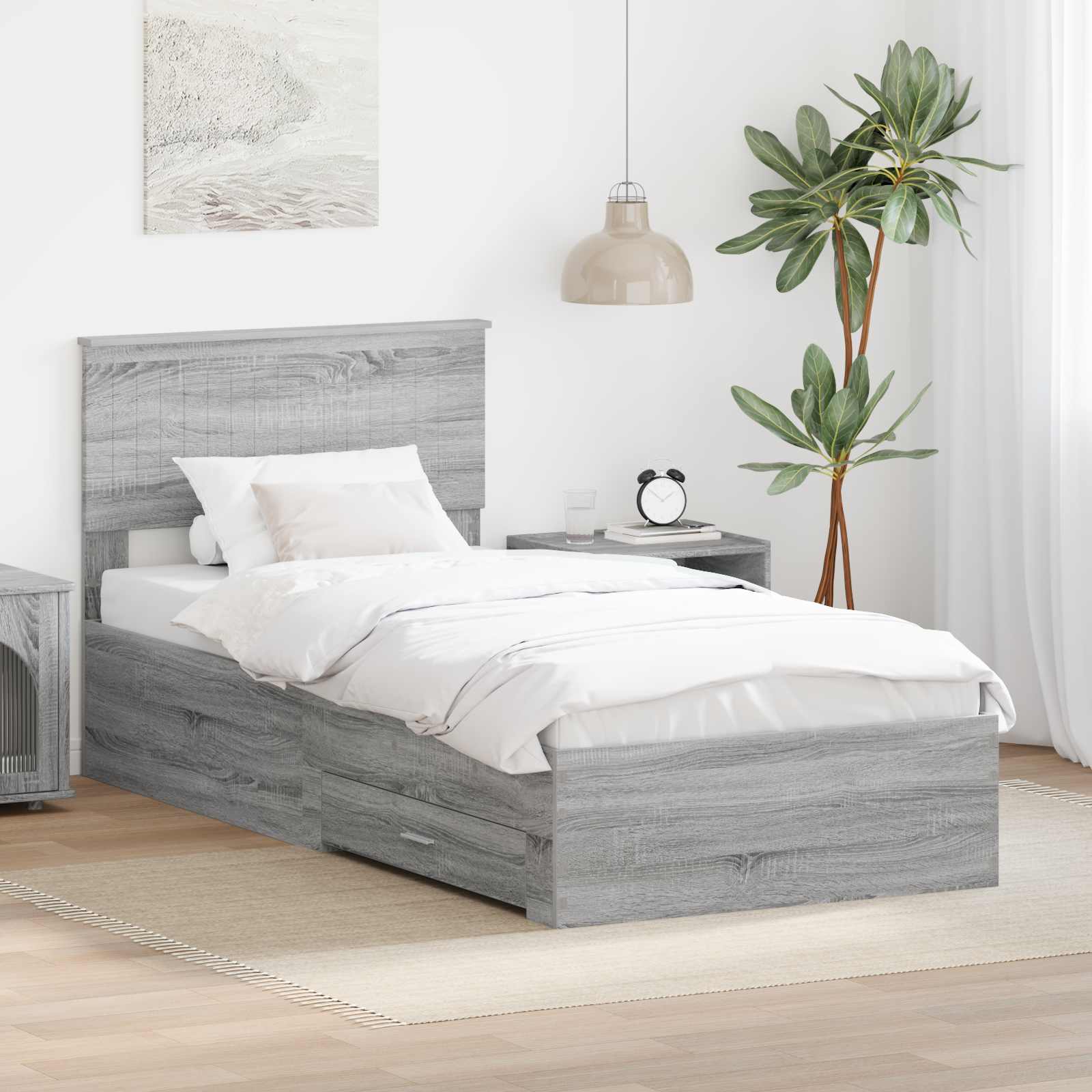 Σκελετός Κρεβατιού Γκρίζο Σονομα 90 x 190 cm Επεξεργασμένο ξύλο