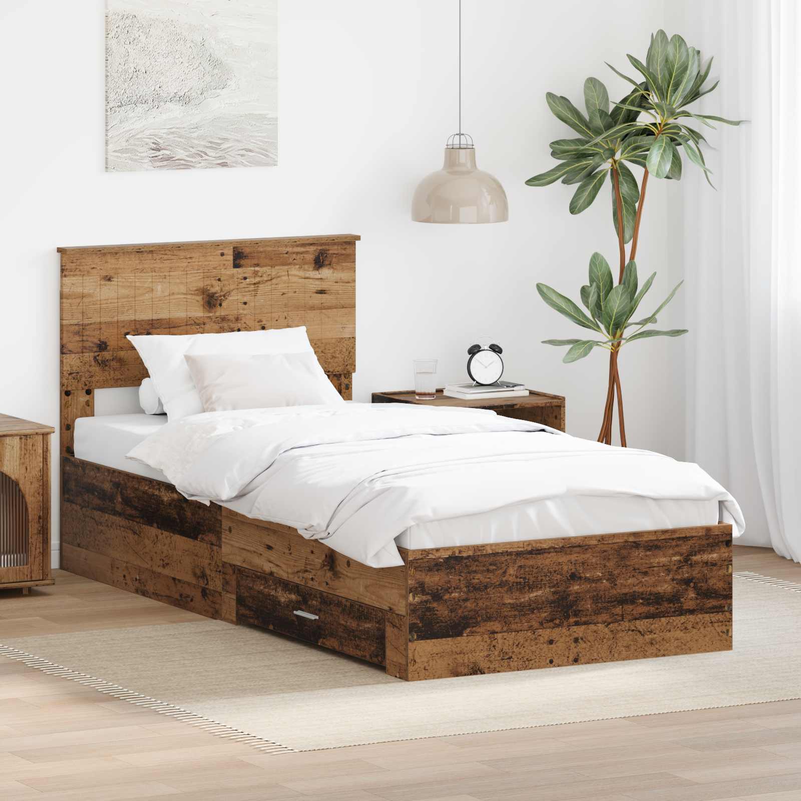 Σκελετός Κρεβατιού Παλιό ξύλο 90 x 190 cm Επεξεργασμένο ξύλο
