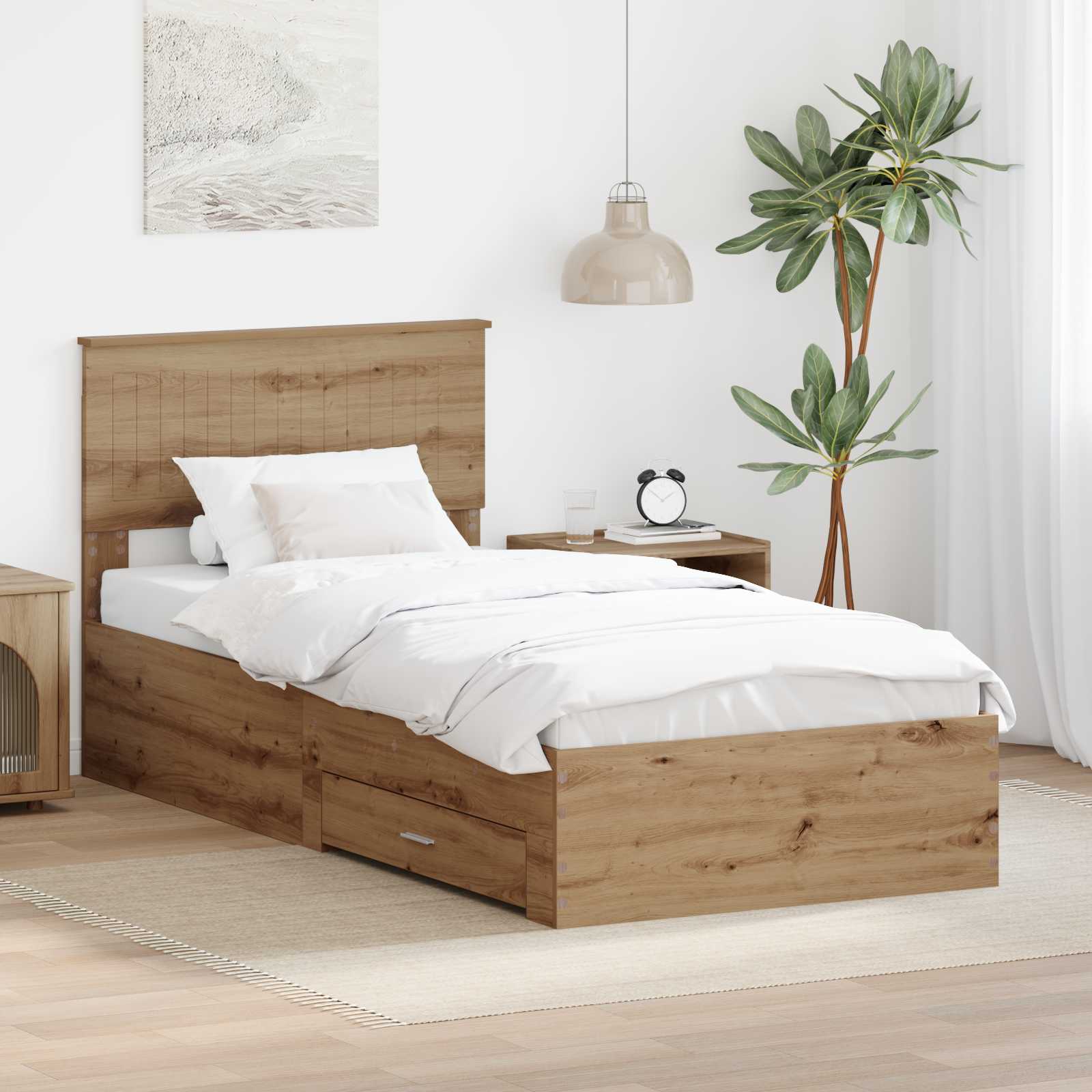 Σκελετός Κρεβατιού Artisan Δρυς 90 x 190 cm Επεξεργασμένο Ξύλο