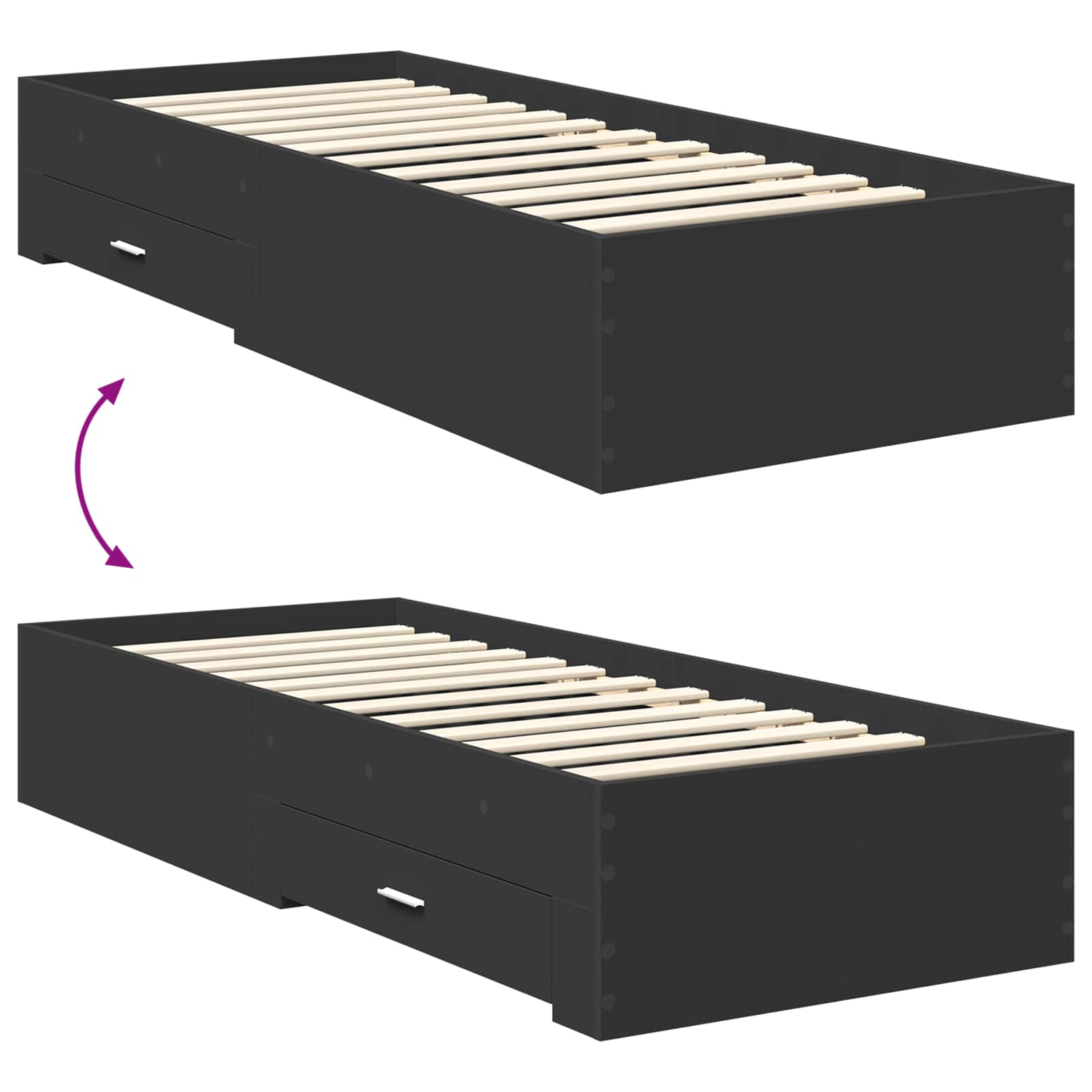 Σκελετός Κρεβατιού με κεφαλάρι Μαύρο και Ασημί 75 x 190 cm