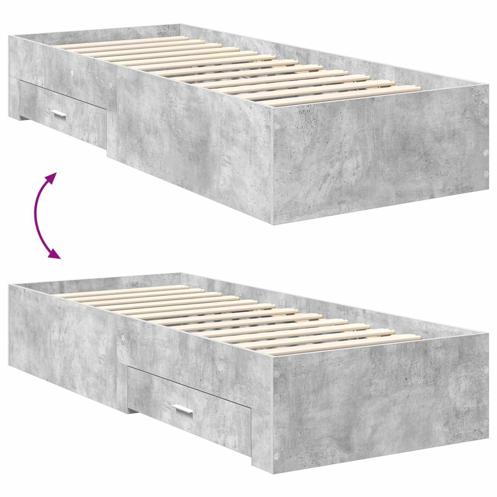 Σκελετός Κρεβατιού Γκρι Σκυρόδεμα και Ασημί 70 x 190 cm