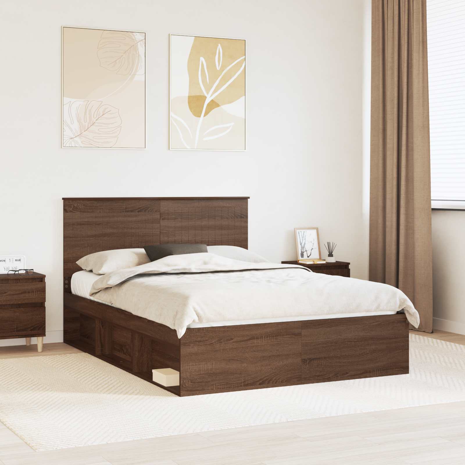 Σκελετός Κρεβατιού Καφέ δρυς 140 x 190 cm Στερεά ξυλεία πεύκου