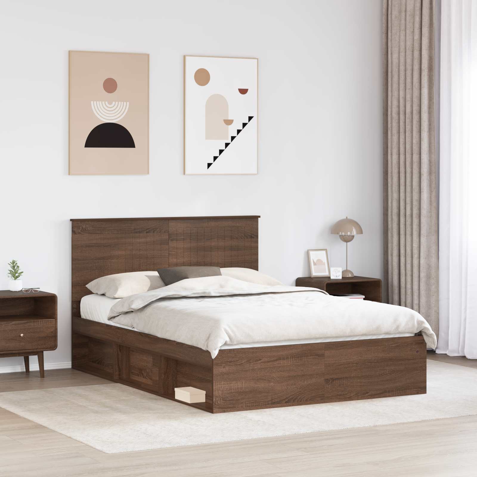 Σκελετός Κρεβατιού Καφέ δρυς 140 x 190 cm Στερεά ξυλεία πεύκου