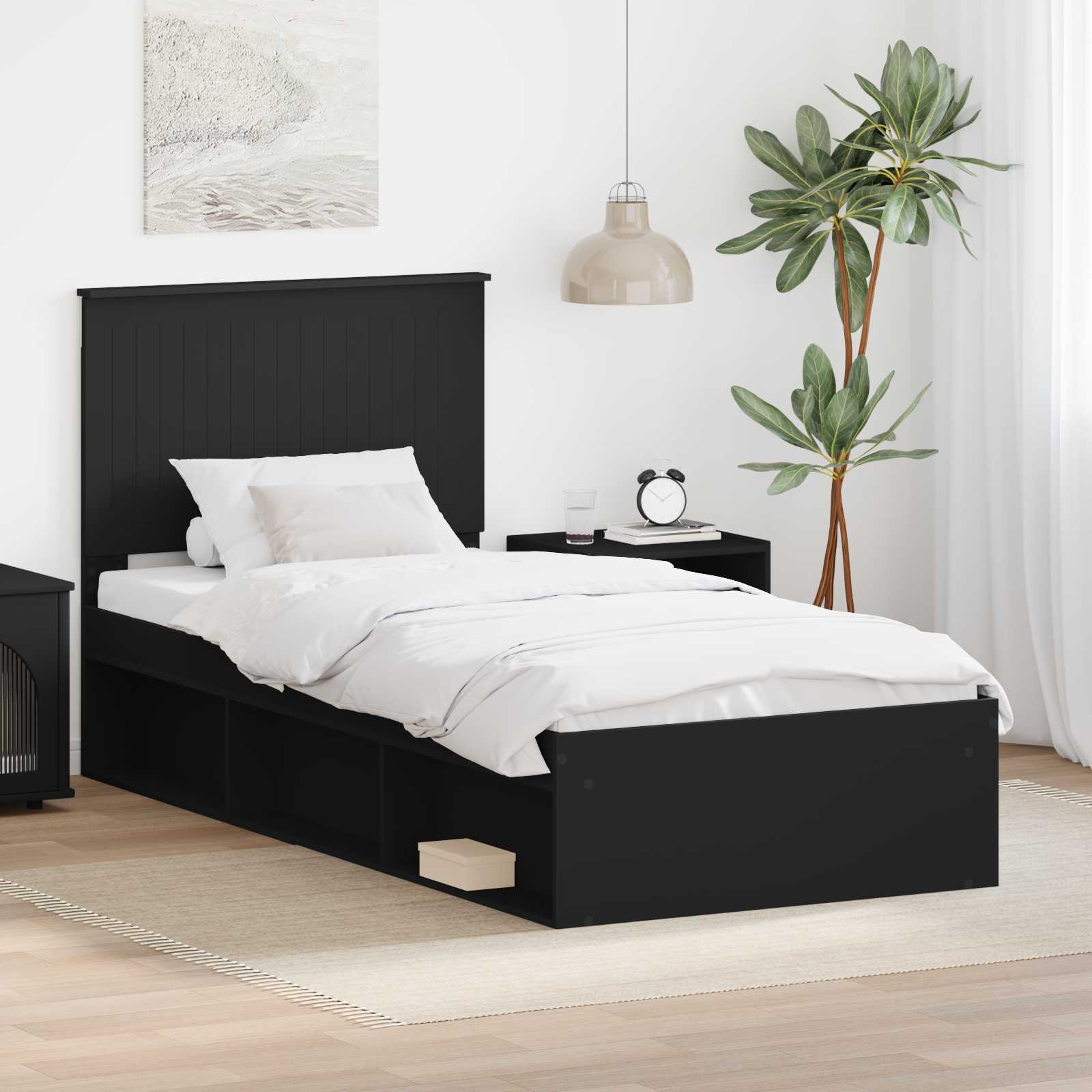 Σκελετός Κρεβατιού Μαύρο 90 x 190 cm Στερεά ξυλεία πεύκου