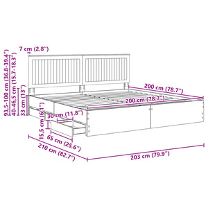 Σκελετός Κρεβατιού Γκρίζο Σονομα 200 x 200 cm Μηχανήματος Ξύλο