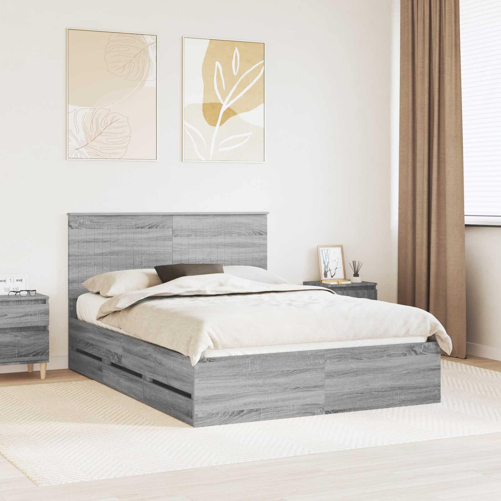 Σκελετός Κρεβατιού Γκρίζο Σονομα 135 x 190 cm Μηχανήματος Ξύλο