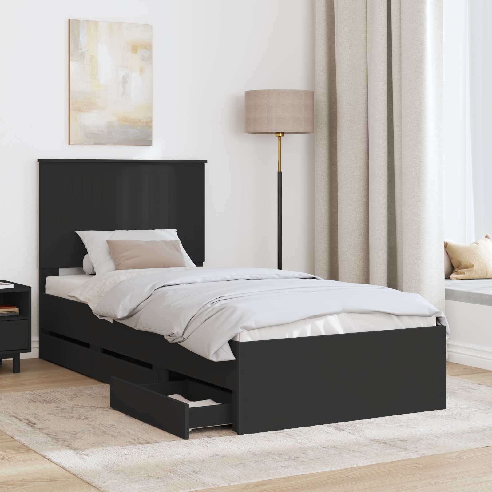 Σκελετός Κρεβατιού Μαύρο 90 x 190 cm Μηχανήματος Ξύλο