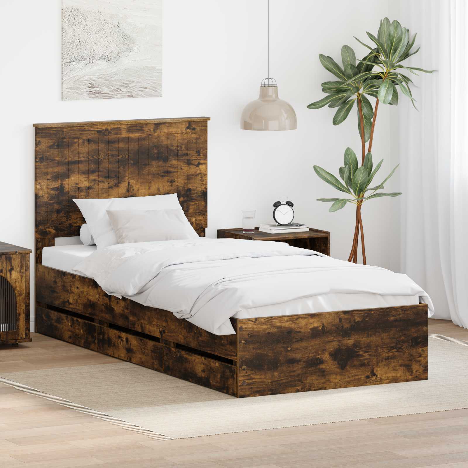 Σκελετός Κρεβατιού Καπνιστό Δρύς 90 x 190 cm Μηχανήματος Ξύλο