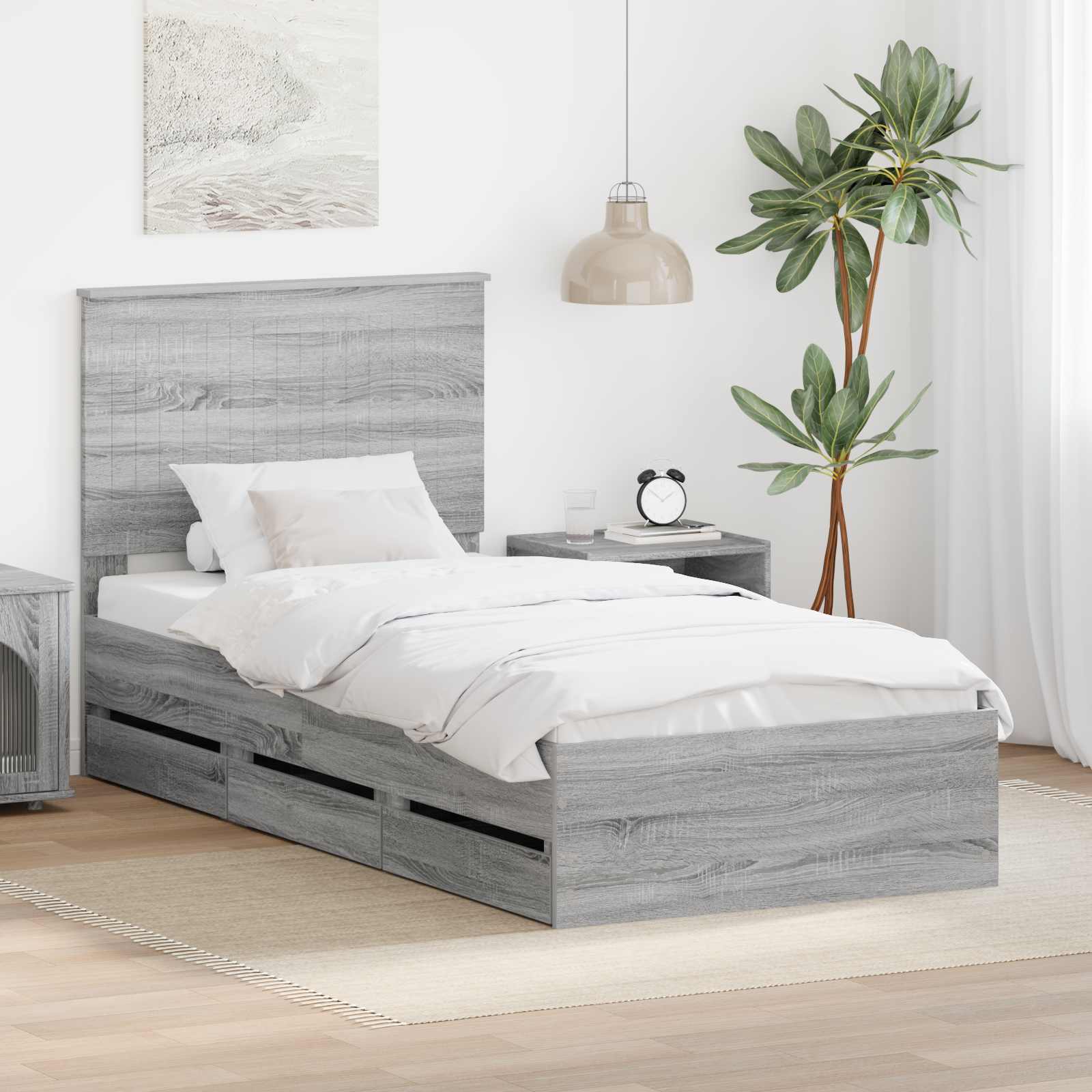 Σκελετός Κρεβατιού Γκρίζο Σονομα 90 x 190 cm Μηχανήματος Ξύλο