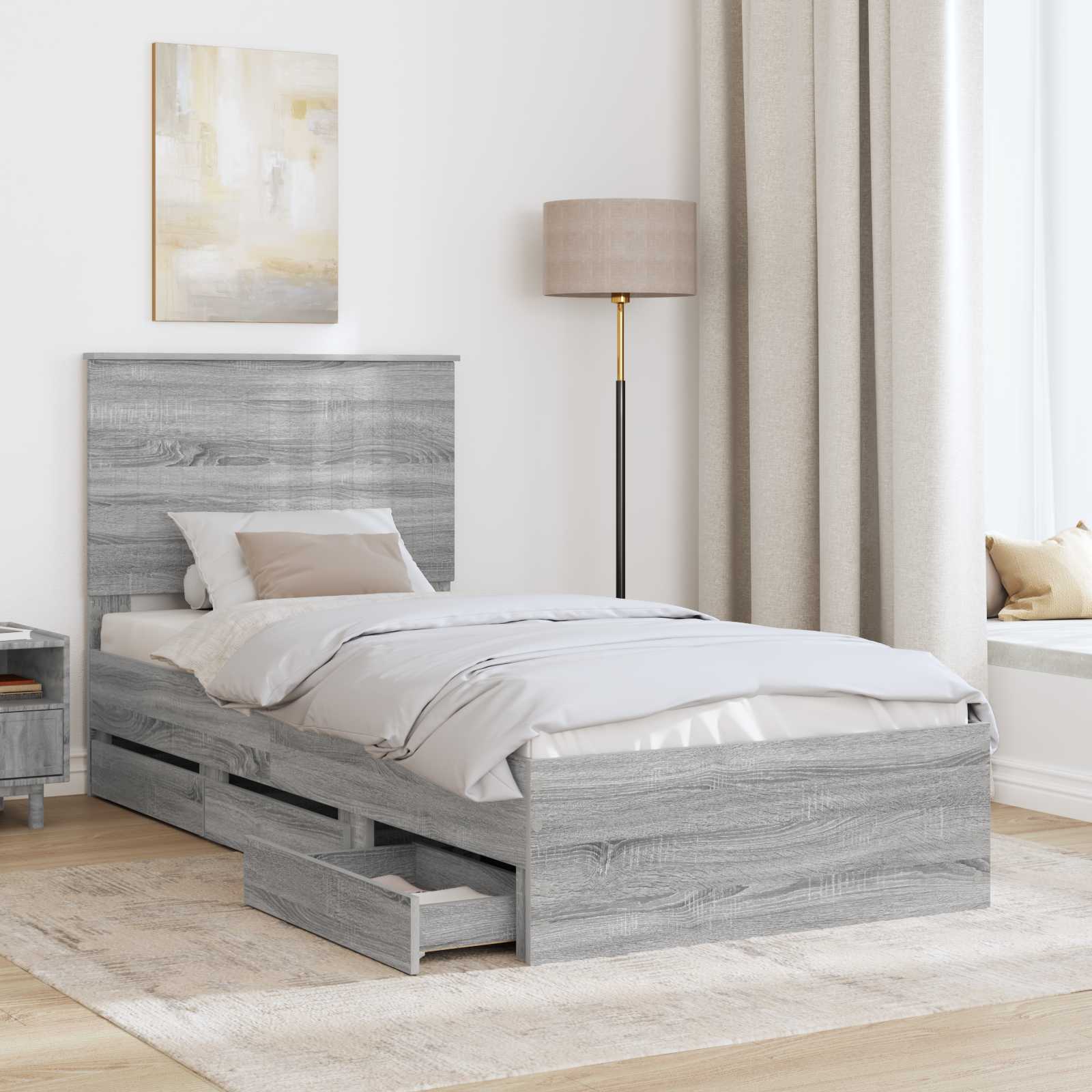 Σκελετός Κρεβατιού Γκρίζο Σονομα 90 x 190 cm Μηχανήματος Ξύλο