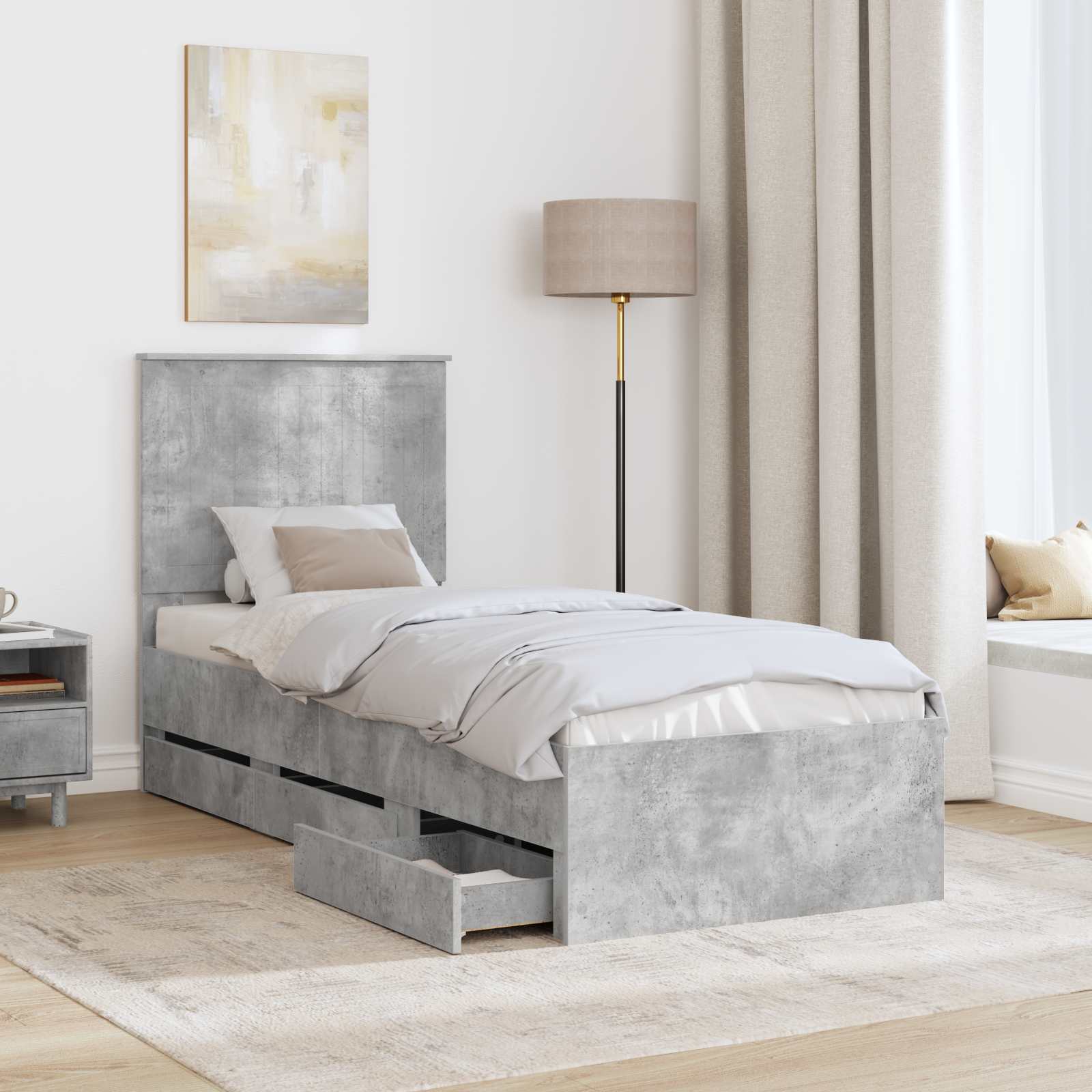 Σκελετός Κρεβατιού Σκυρόδεμα Γκρι 75 x 190 cm Μηχανήματος Ξύλο