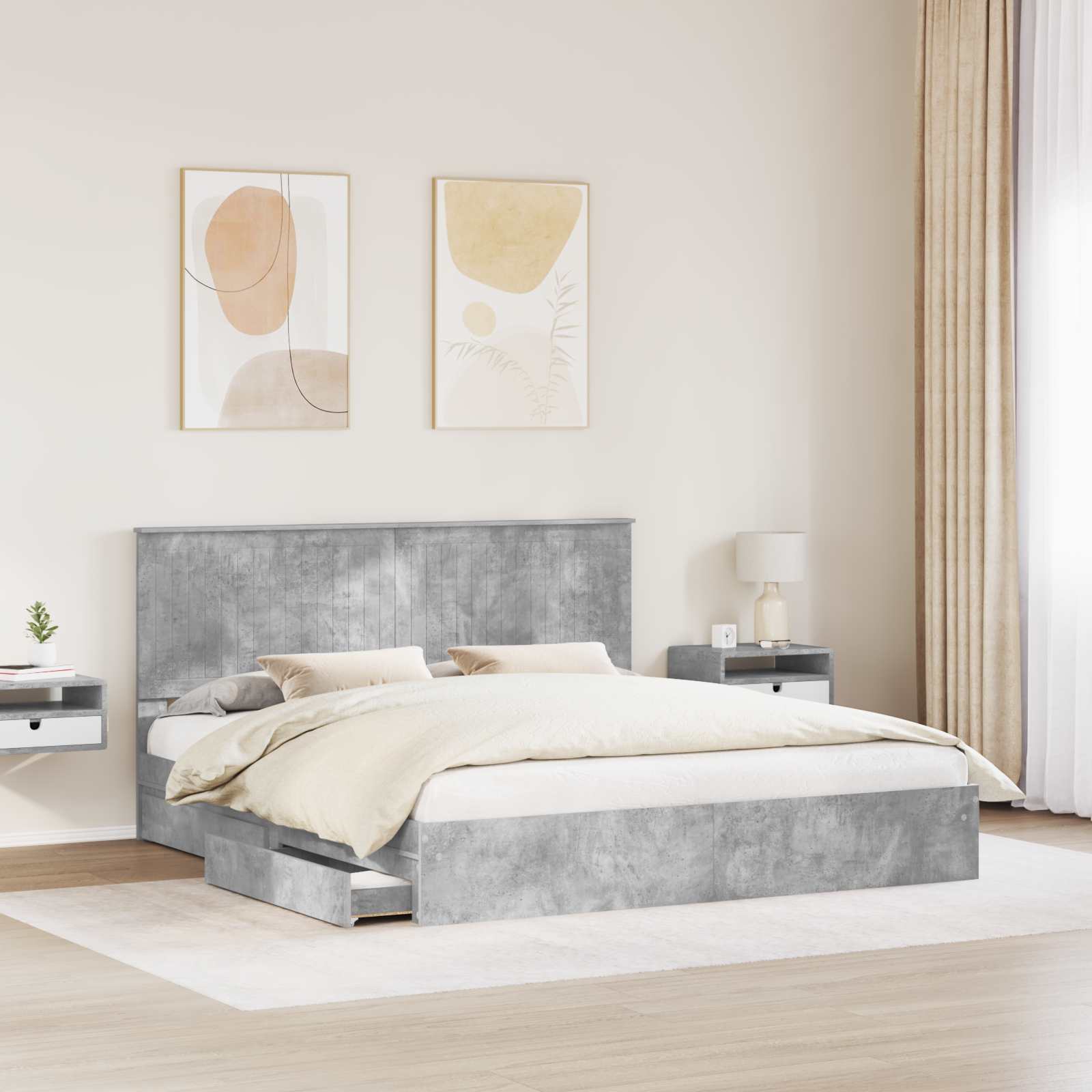 Κρεβάτι Αποθήκης Σκυρόδεμα Γκρι 180 x 200 cm Επεξεργασμένο ξύλο - Pakobazaar