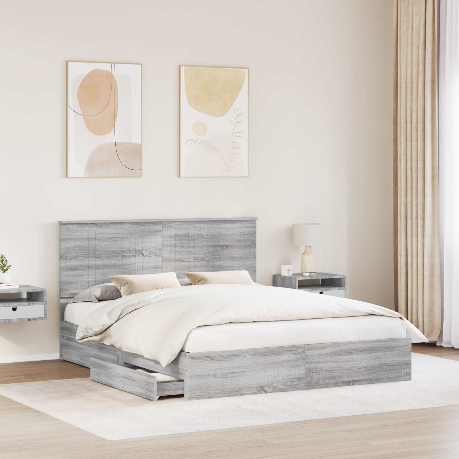Κρεβάτι Αποθήκης Γκρίζο Σονομα 160 x 200 cm Επεξεργασμένο ξύλο
