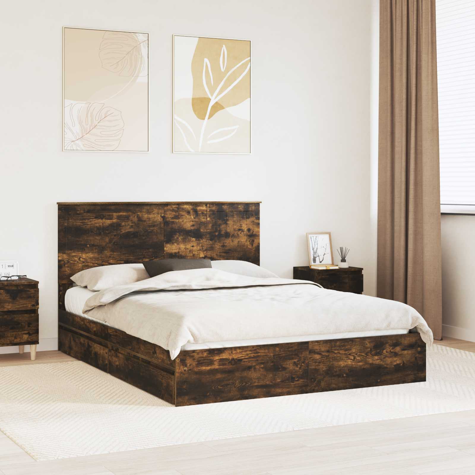 Κρεβάτι Αποθήκης Καπνιστό Δρύς 150 x 200 cm Επεξεργασμένο ξύλο - Pakobazaar