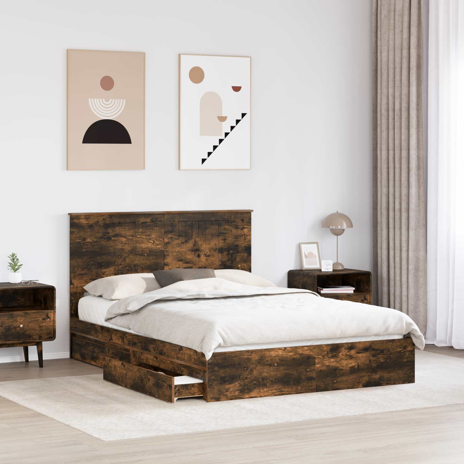 Κρεβάτι Αποθήκης Καπνιστό Δρύς 140 x 190 cm Επεξεργασμένο Ξύλο
