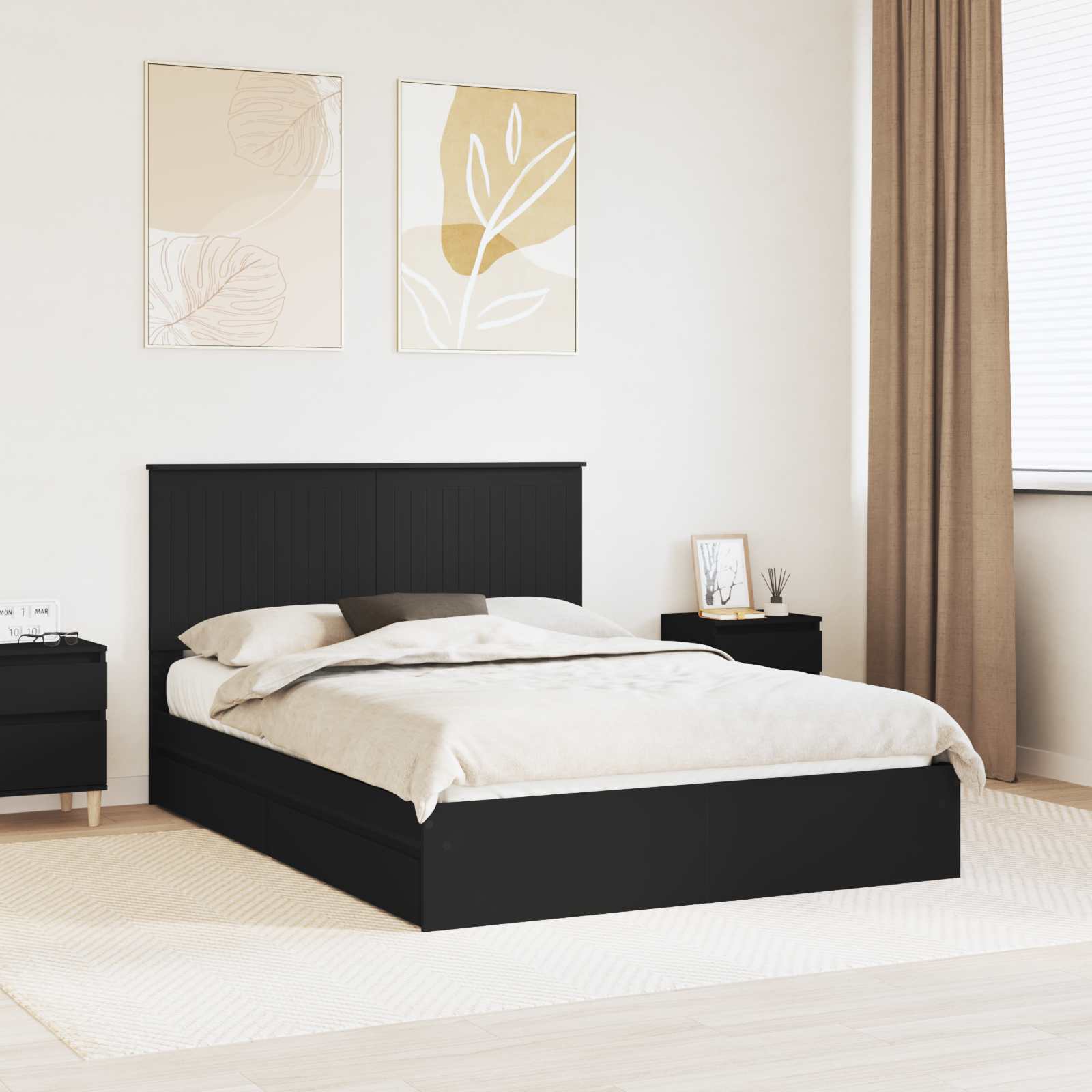 Κρεβάτι Αποθήκης Μαύρο 135 x 190 cm Επεξεργασμένο ξύλο - Pakobazaar