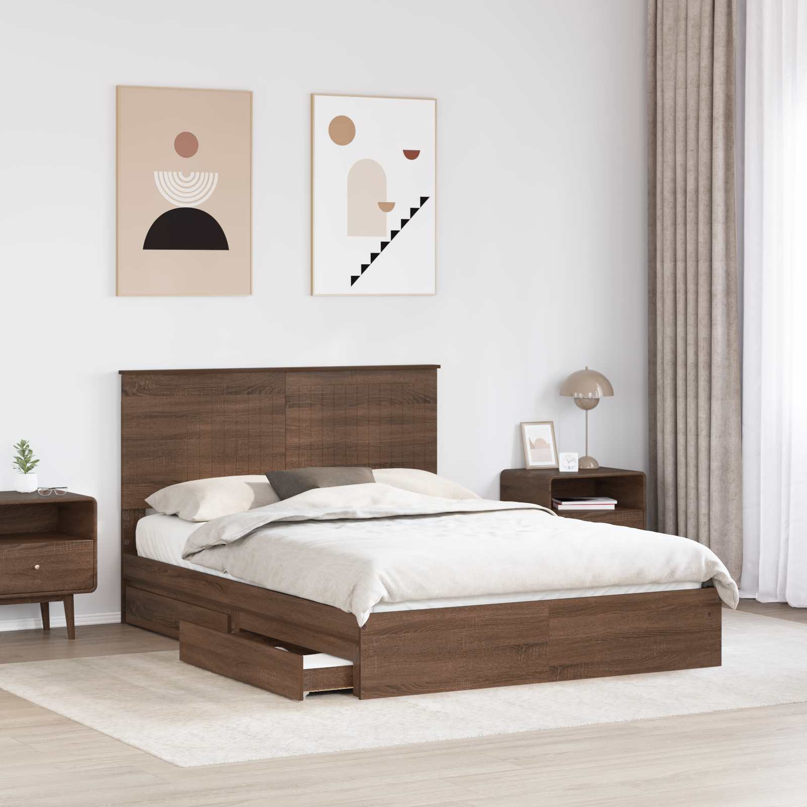Κρεβάτι Αποθήκης Καφέ δρυς 135 x 190 cm Επεξεργασμένο Ξύλο