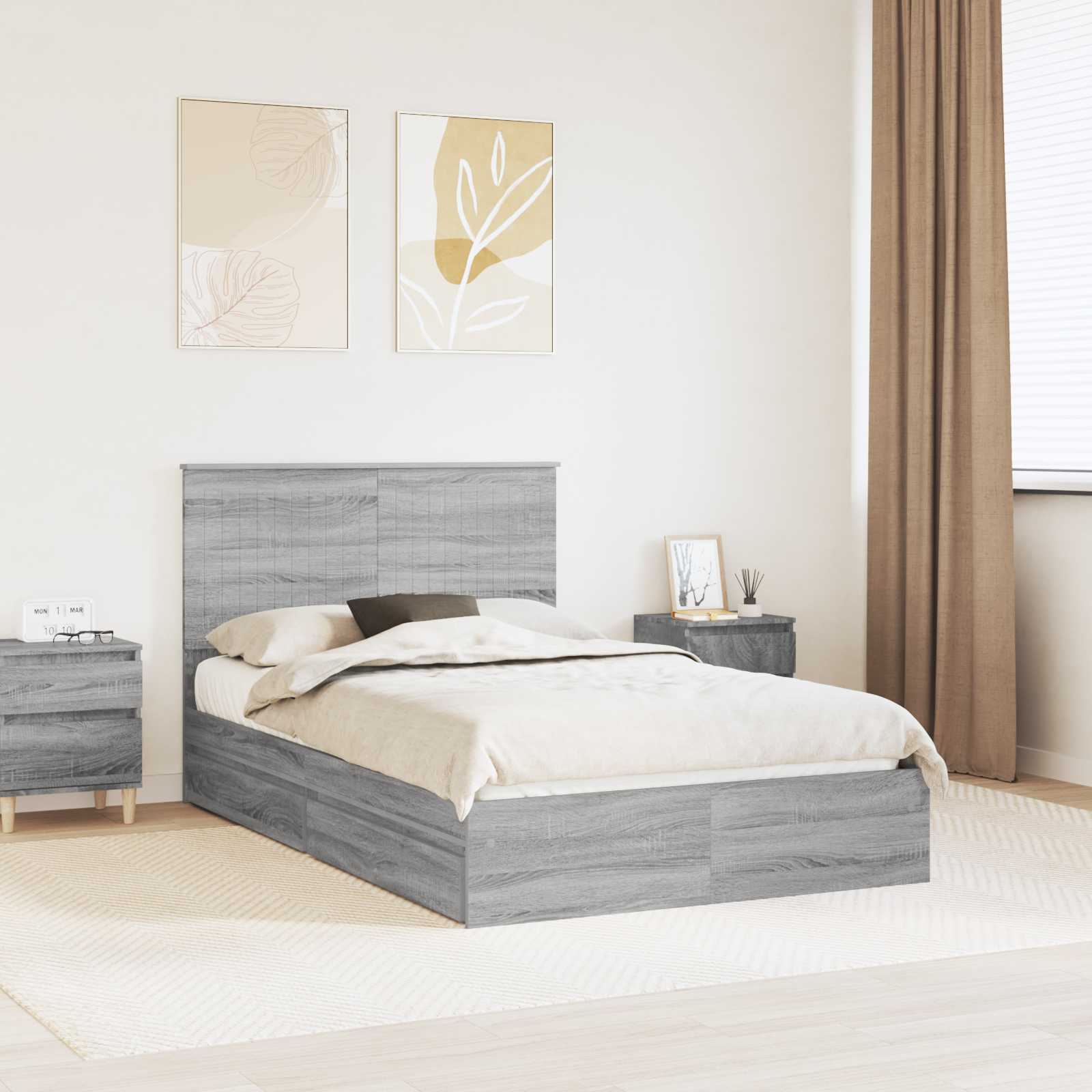 Κρεβάτι Αποθήκης Γκρίζο Σονομα 120 x 200 cm Επεξεργασμένο Ξύλο - Pakobazaar