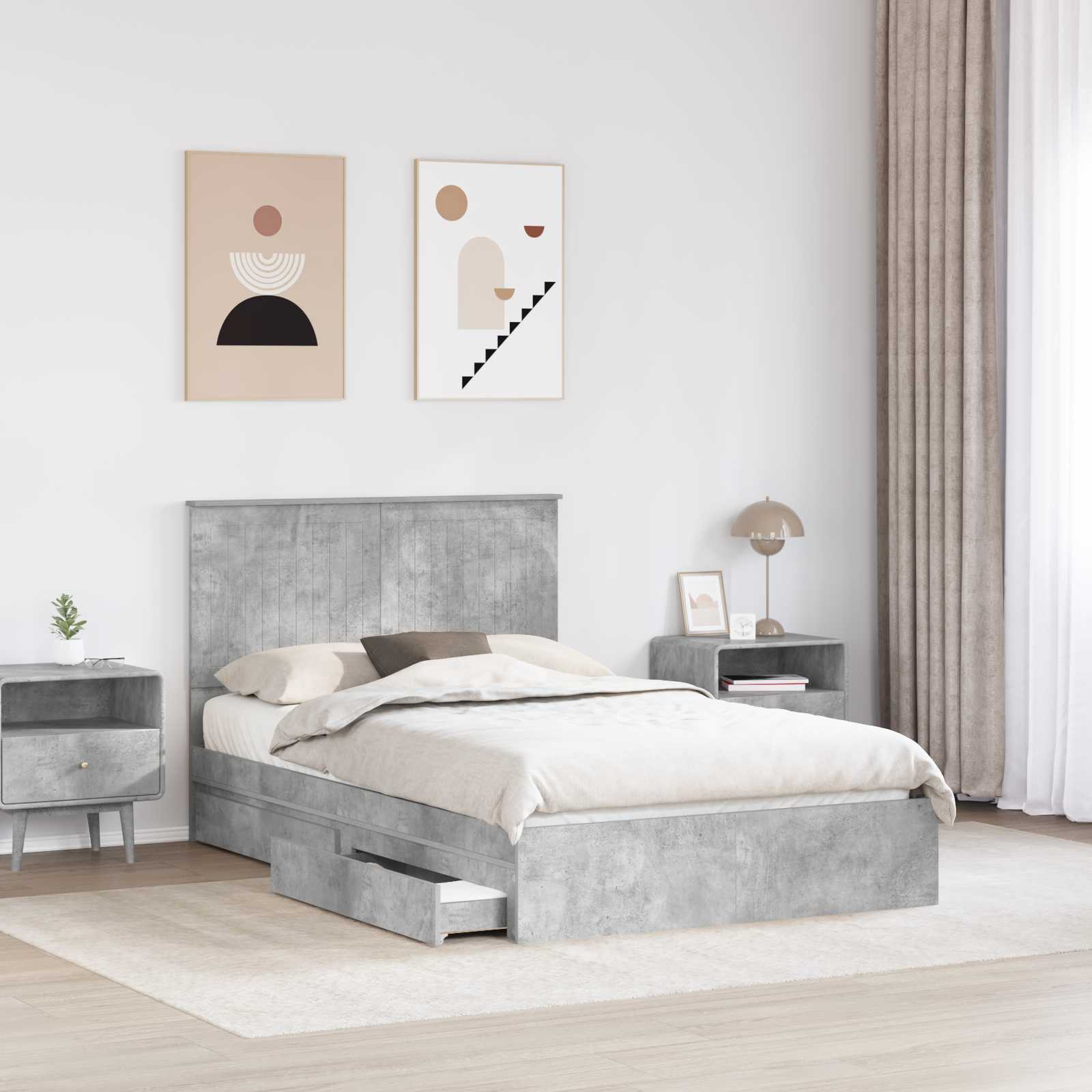 Κρεβάτι Αποθήκης Σκυρόδεμα Γκρι 120 x 190 cm Επεξεργασμένο Ξύλο - Pakobazaar