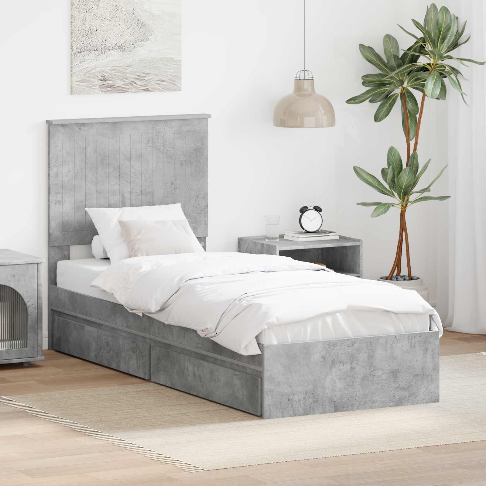 Κρεβάτι Αποθήκης Σκυρόδεμα Γκρι 75 x 190 cm Επεξεργασμένο ξύλο