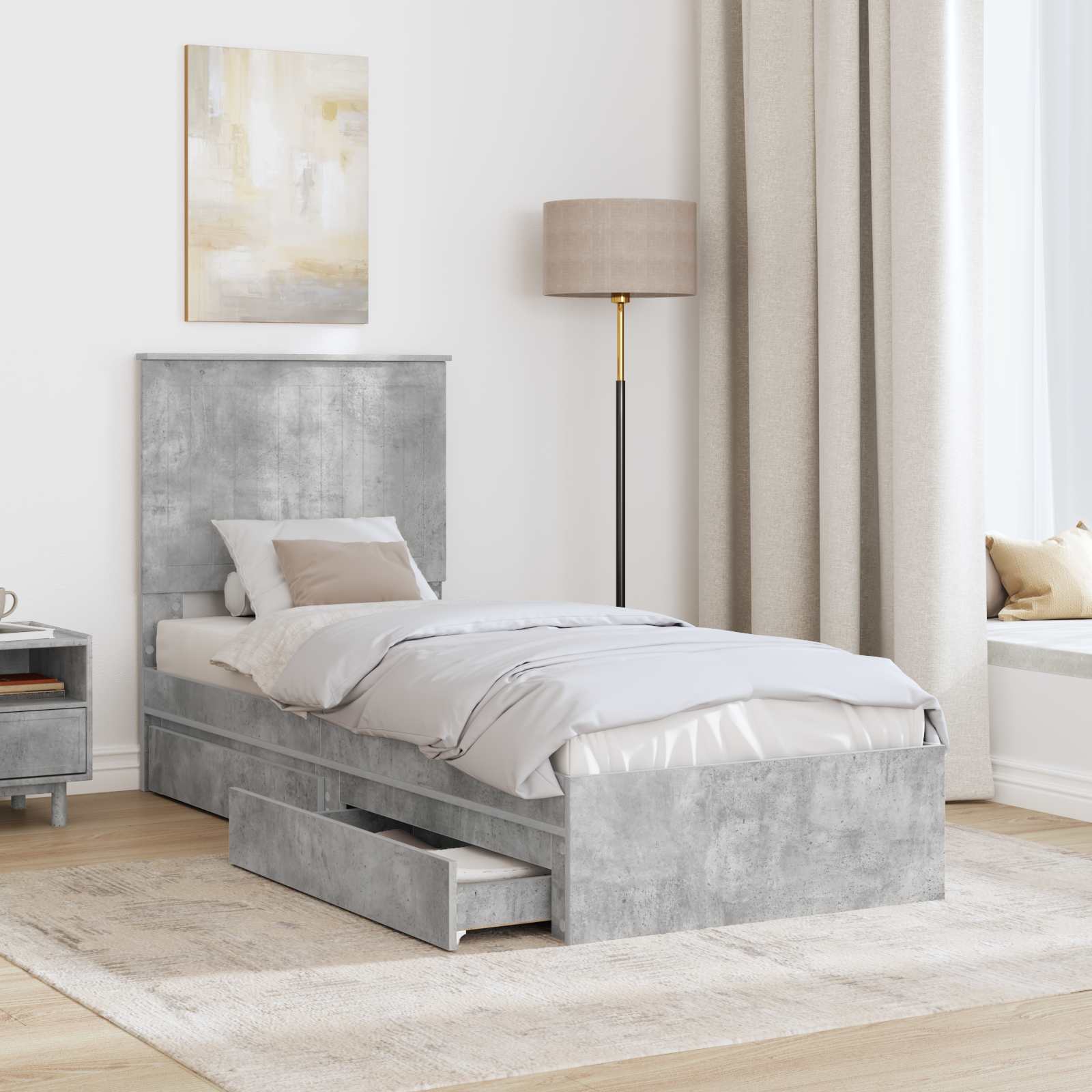 Κρεβάτι Αποθήκης Σκυρόδεμα Γκρι 75 x 190 cm Επεξεργασμένο ξύλο