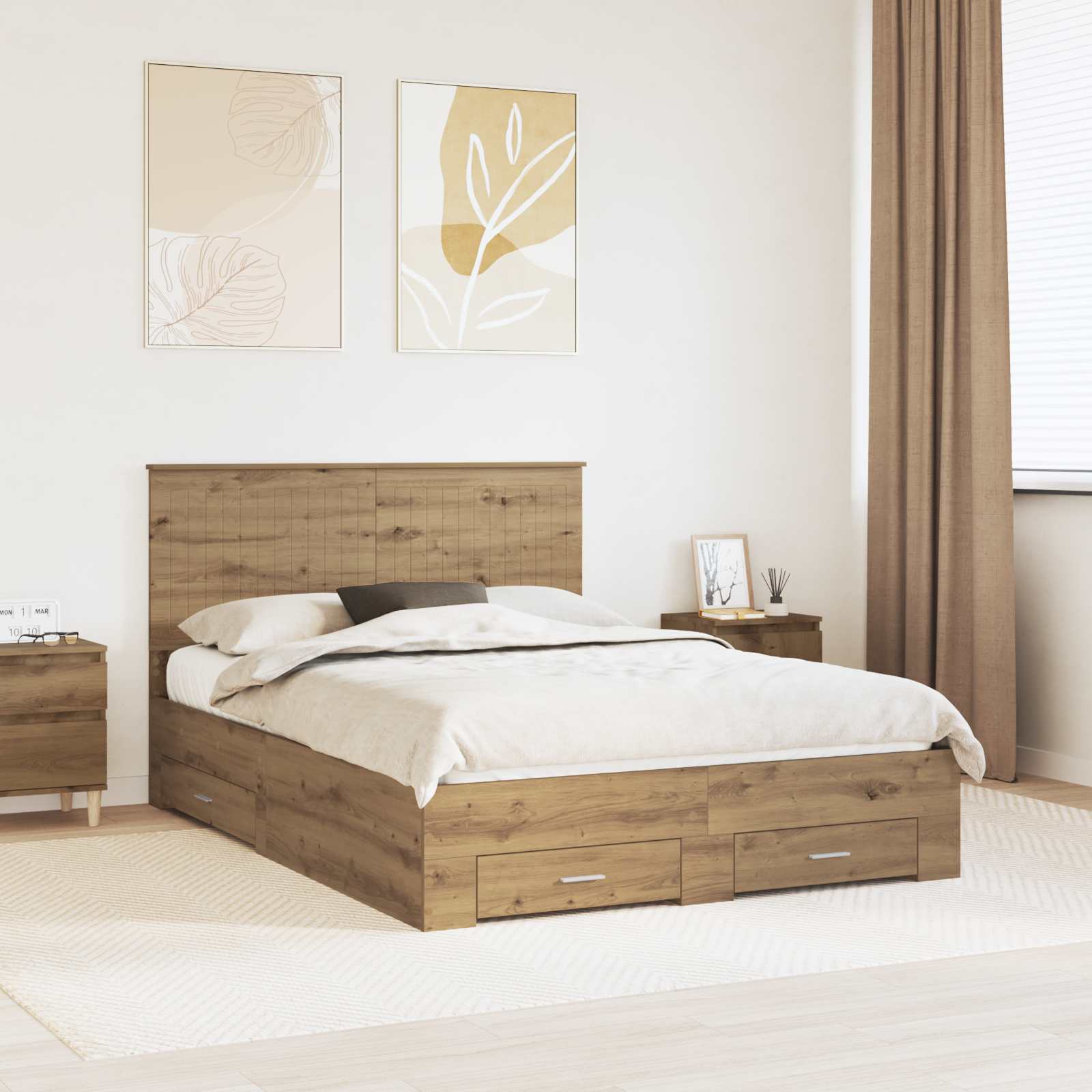 Σκελετός Κρεβατιού Artisan Oak 140 x 190 cm Επεξεργασμένο Ξύλο - Pakobazaar