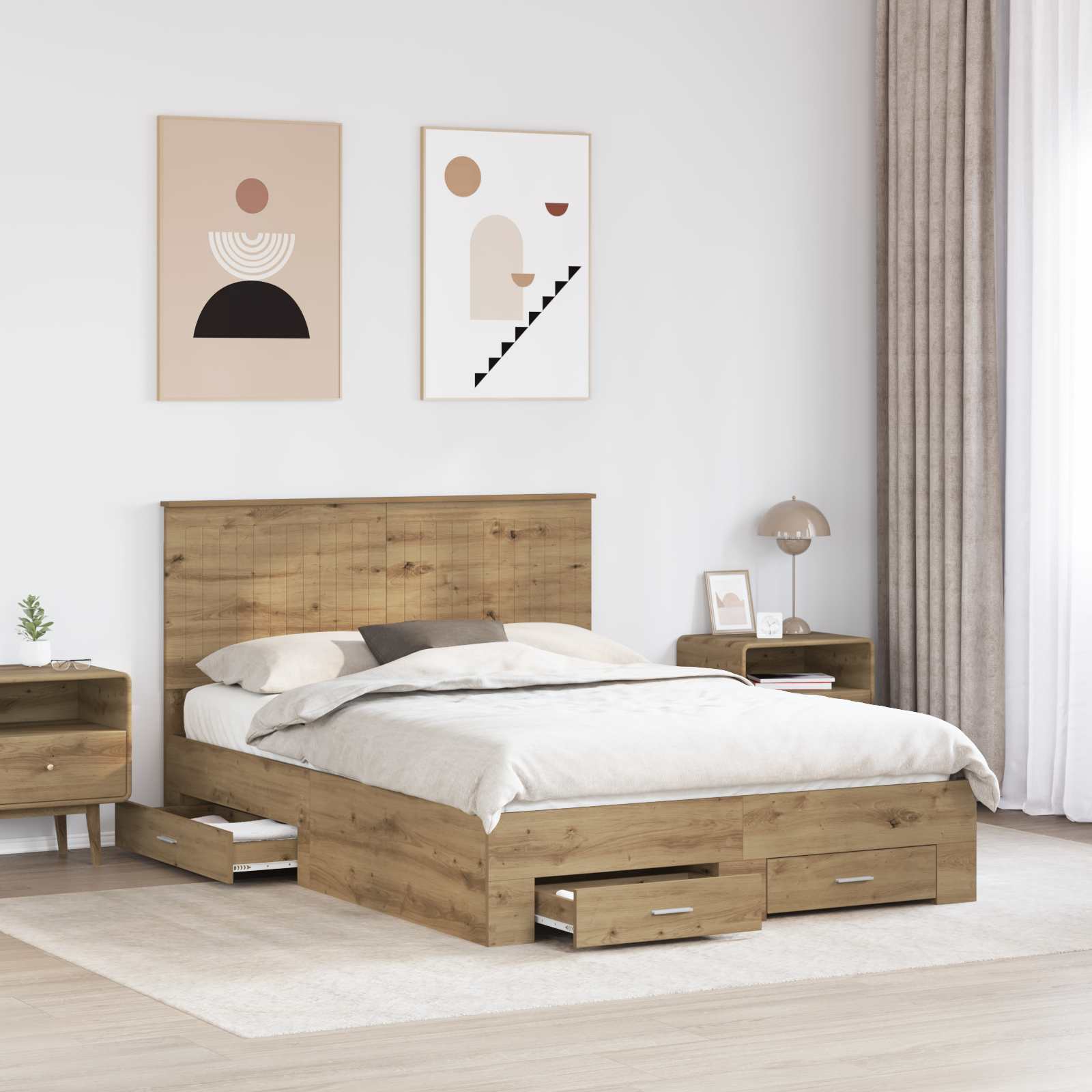 Σκελετός Κρεβατιού Artisan Oak 140 x 190 cm Επεξεργασμένο Ξύλο - Pakobazaar