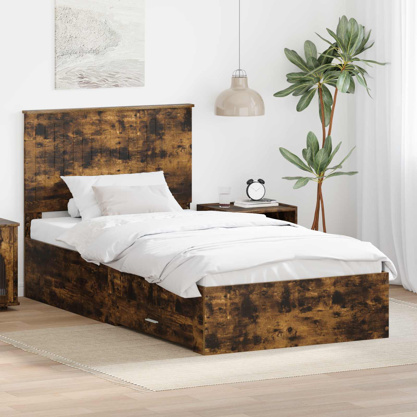 Σκελετός Κρεβατιού με κεφαλάρι Καπνιστό Δρύς 100 x 200 cm