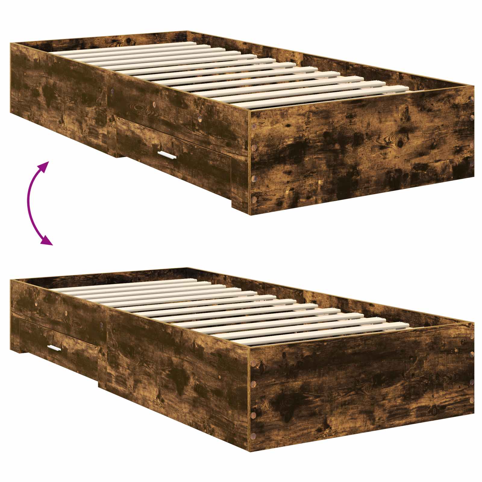 Σκελετός Κρεβατιού Καπνιστό Δρύς 90 x 200 cm Επεξεργασμένο ξύλο - Pakobazaar