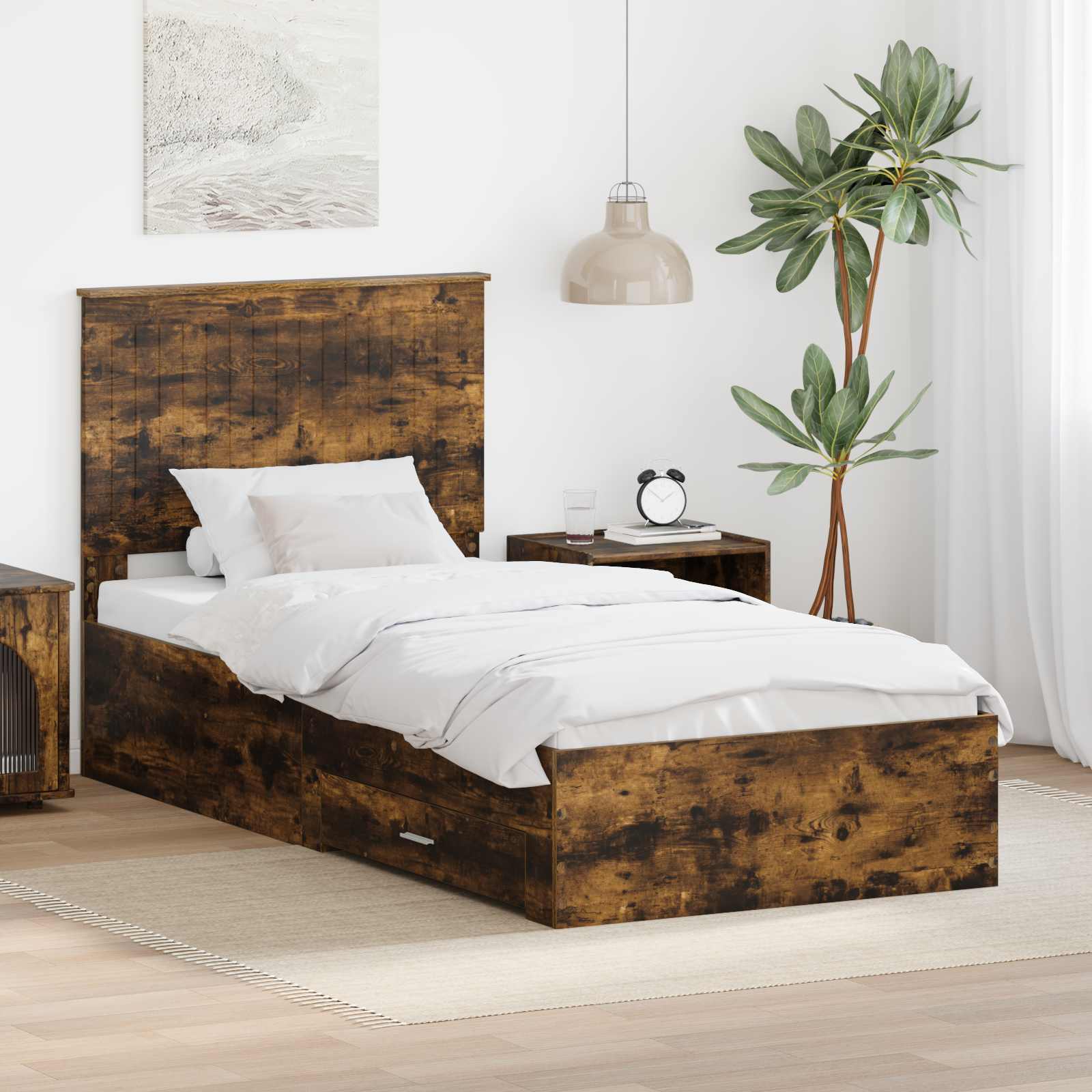Σκελετός Κρεβατιού Καπνιστό Δρύς 90 x 190 cm Επεξεργασμένο ξύλο