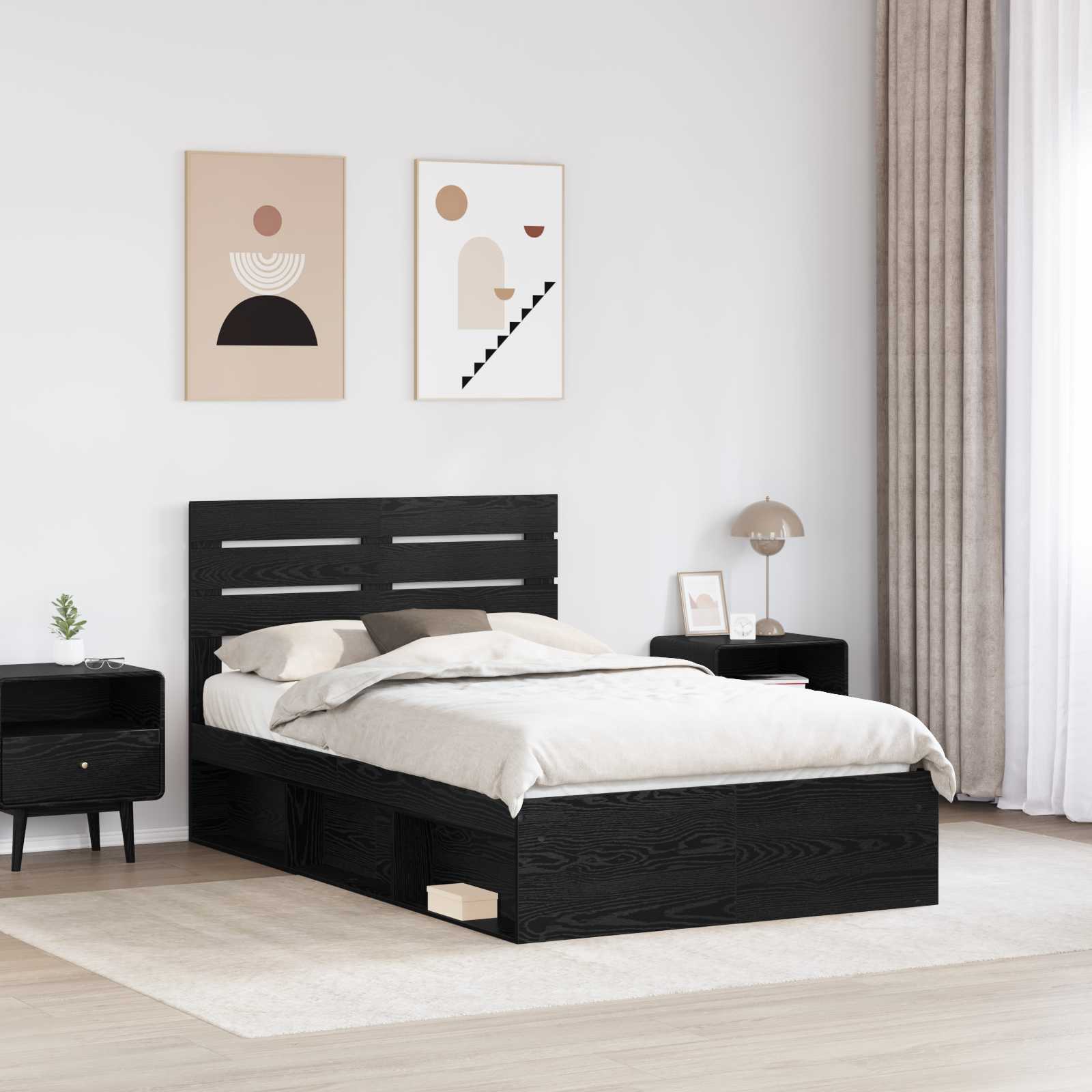 Σκελετός Κρεβατιού Μαύρο 135 x 190 cm Στερεά ξυλεία πεύκου
