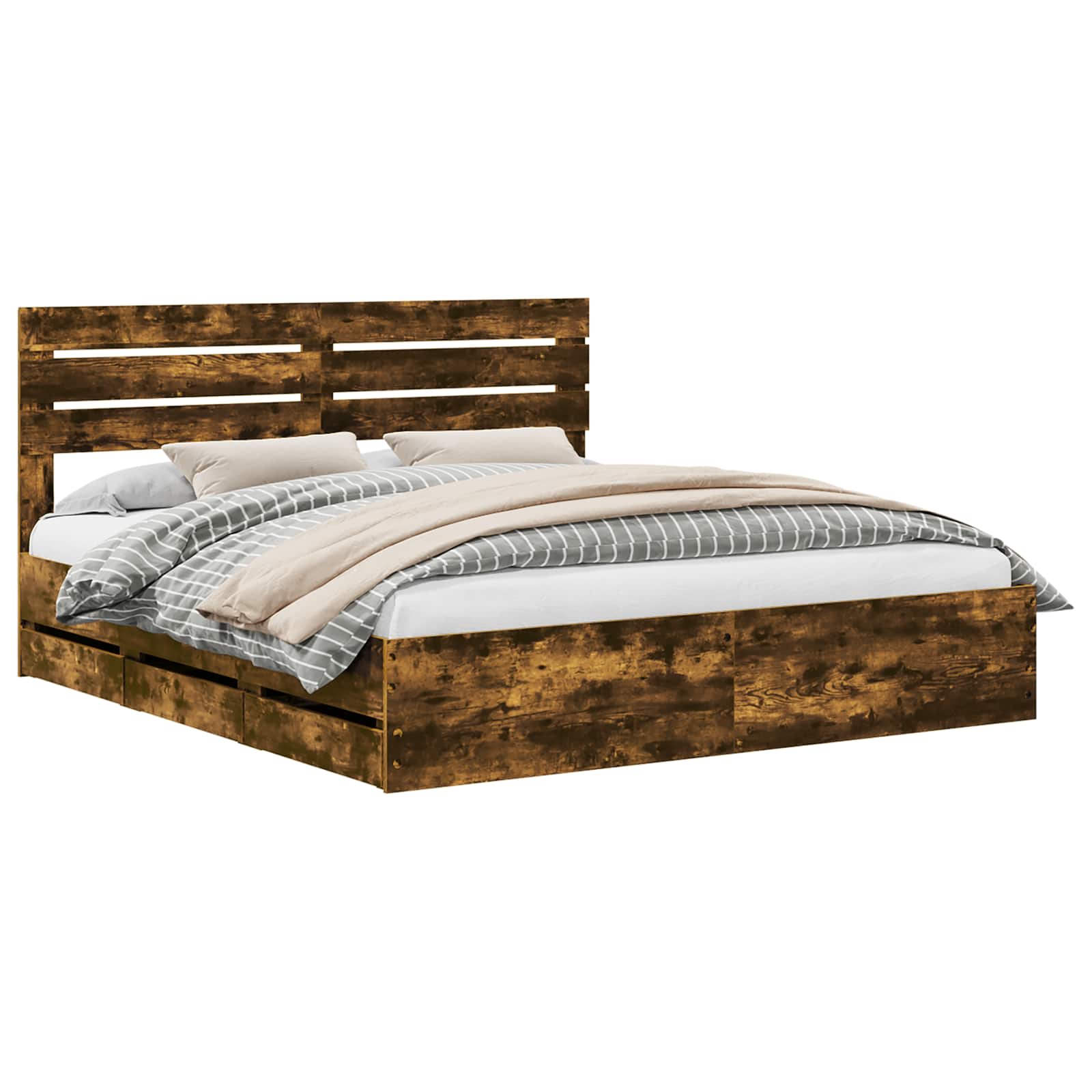 Σκελετός Κρεβατιού Καπνιστό Δρύς 200 x 200 cm Μηχανήματος Ξύλο