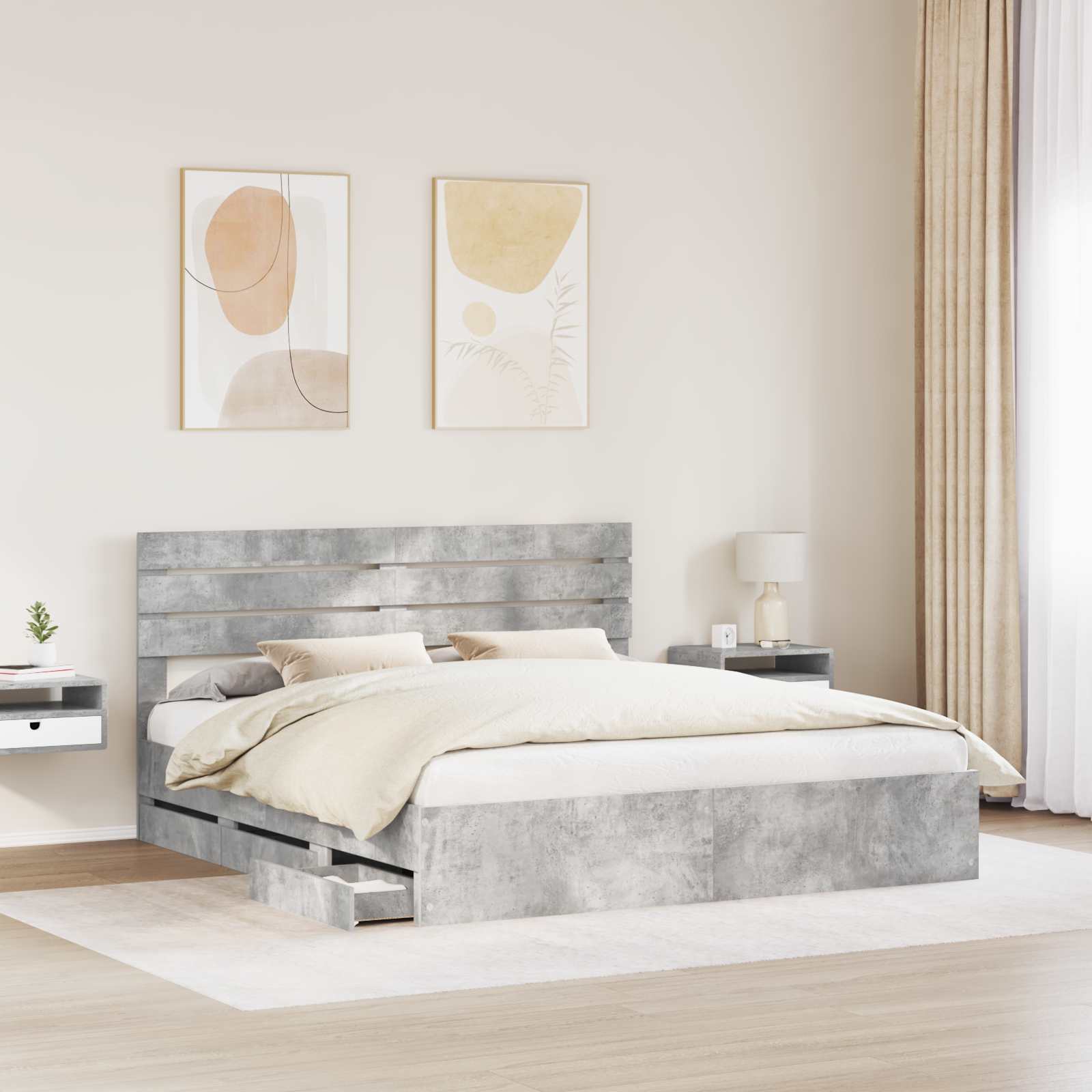 Σκελετός Κρεβατιού Σκυρόδεμα Γκρι 180 x 200 cm Μηχανήματος Ξύλο