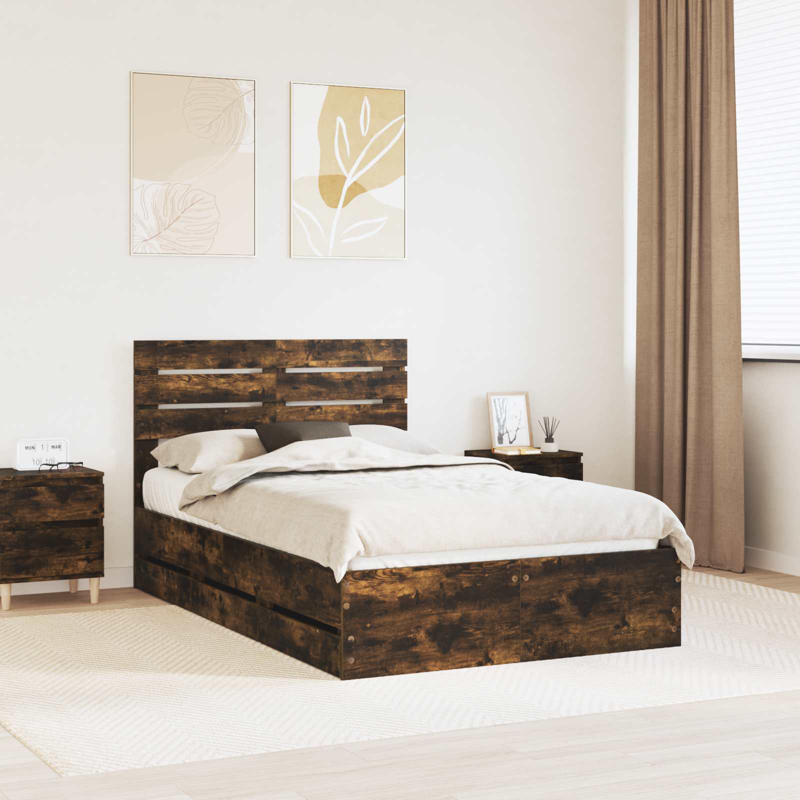 Σκελετός Κρεβατιού Καπνιστό Δρύς 135 x 190 cm Μηχανήματος Ξύλο