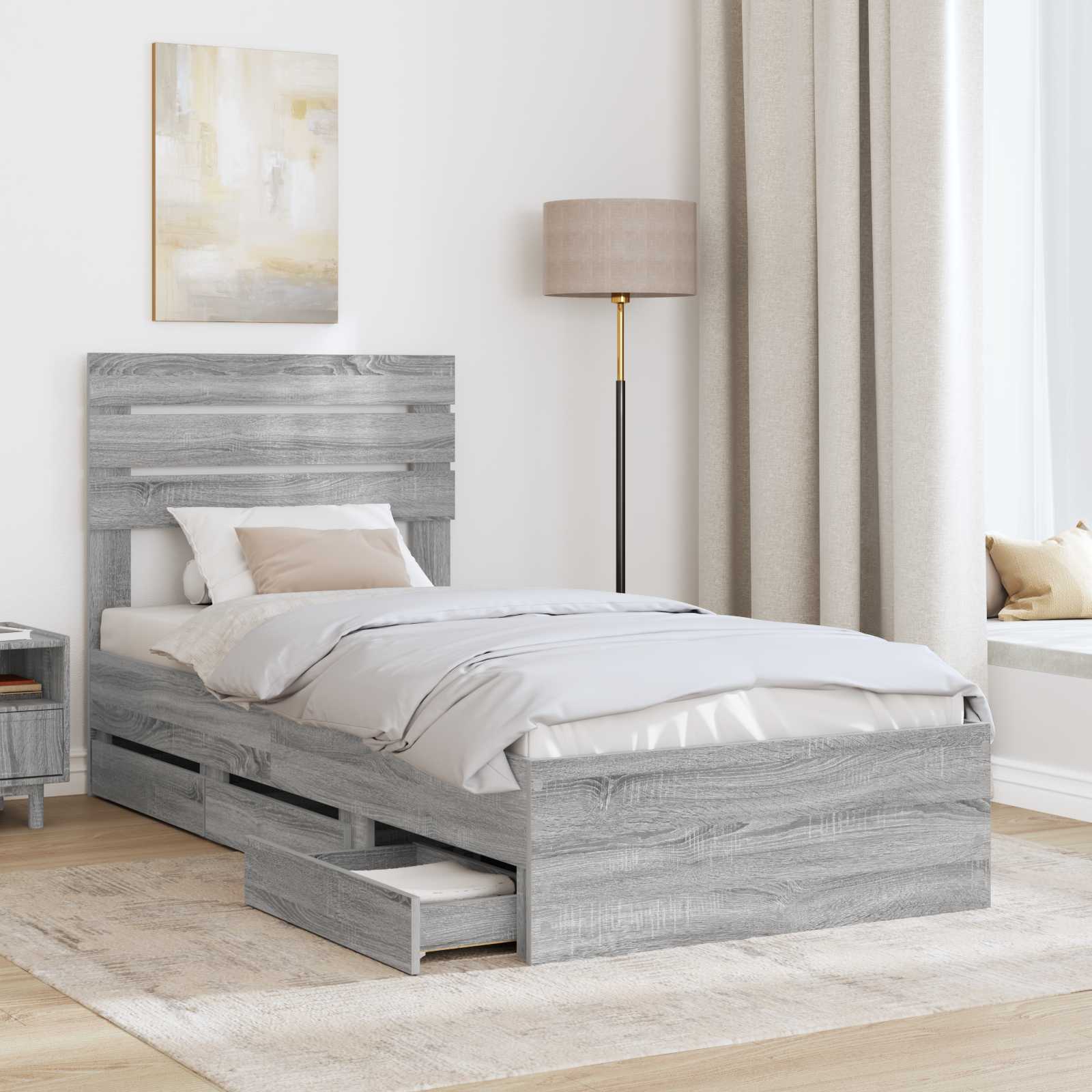 Σκελετός Κρεβατιού Γκρίζο Σονομα 100 x 200 cm Μηχανήματος Ξύλο