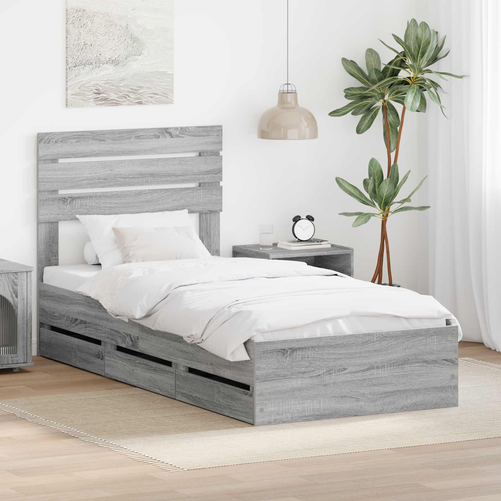 Σκελετός Κρεβατιού Γκρίζο Σονομα 75 x 190 cm Μηχανήματος Ξύλο
