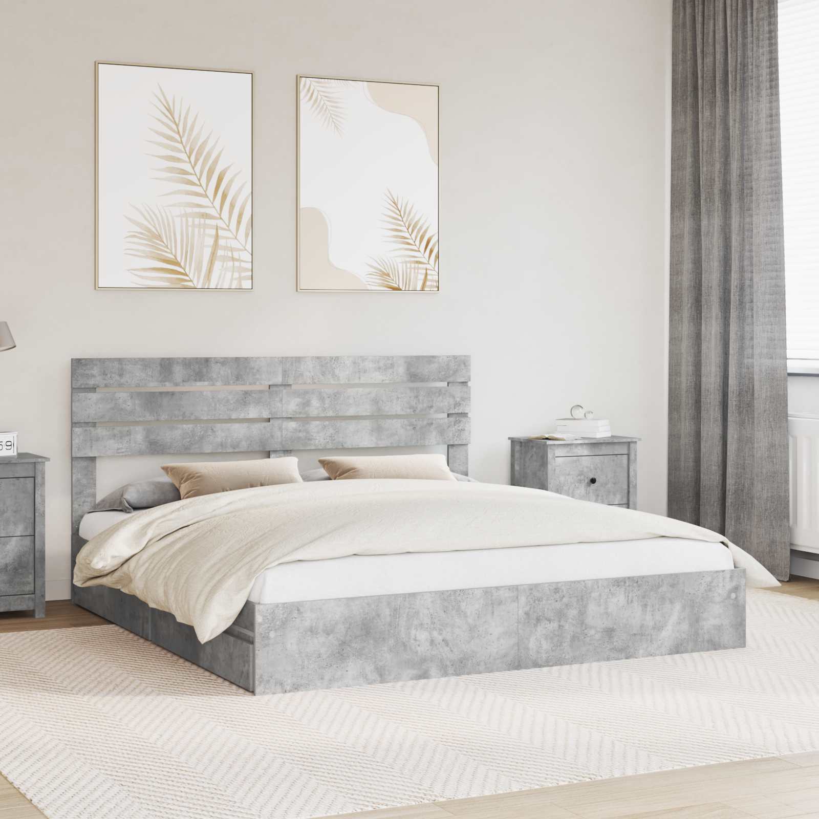 Κρεβάτι Αποθήκης Σκυρόδεμα Γκρι 180 x 200 cm Επεξεργασμένο ξύλο