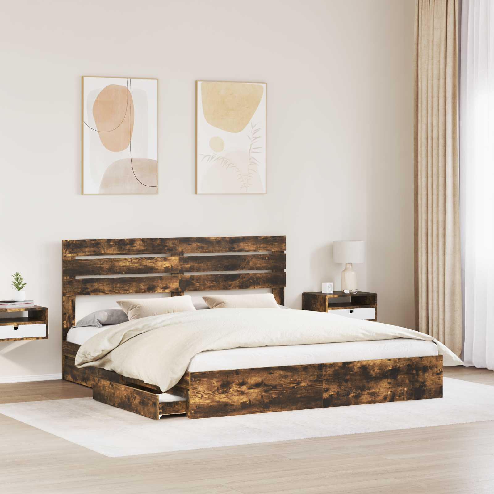 Κρεβάτι Αποθήκης Καπνιστό Δρύς 180 x 200 cm Επεξεργασμένο ξύλο - Pakobazaar