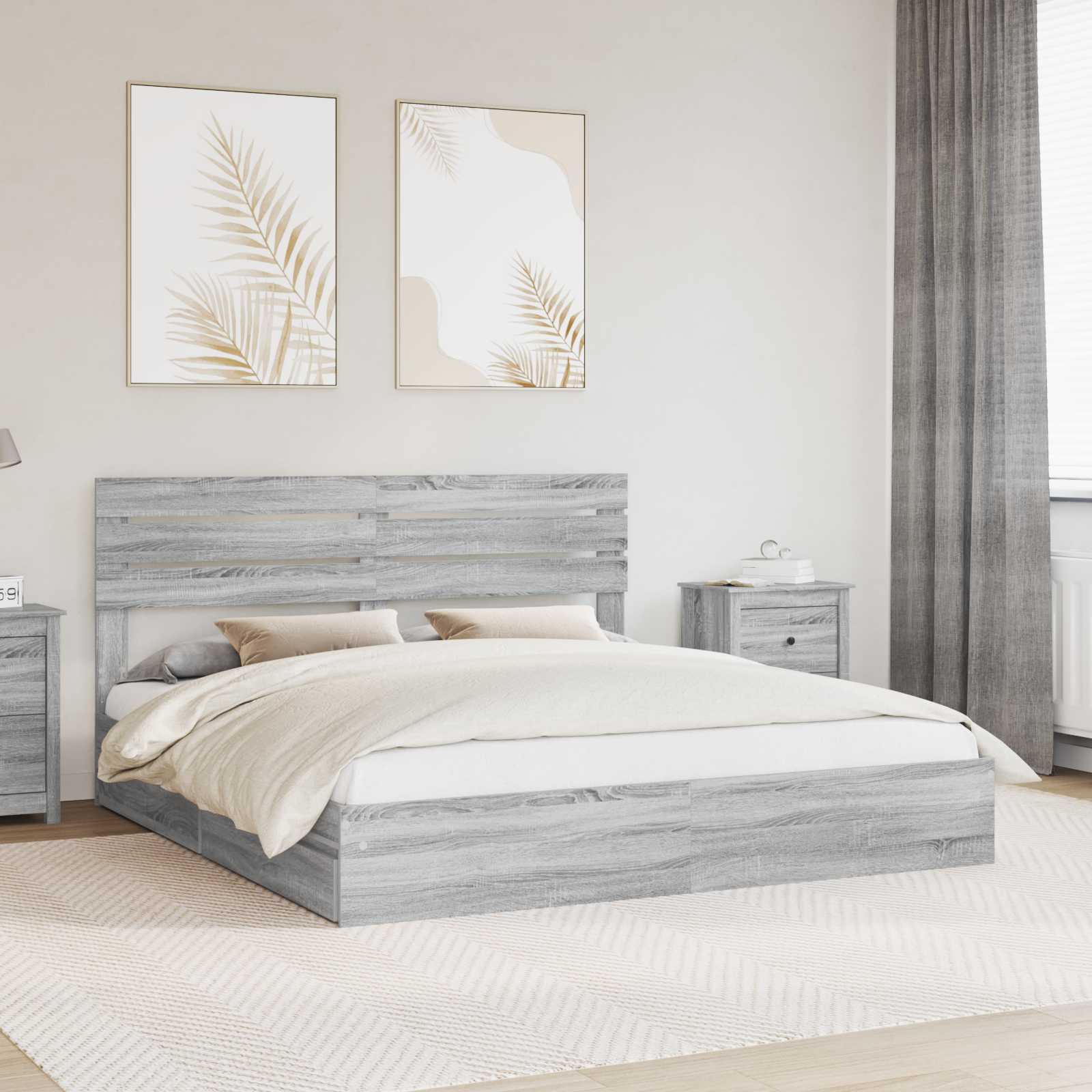 Κρεβάτι Αποθήκης Γκρίζο Σονομα 180 x 200 cm Επεξεργασμένο ξύλο